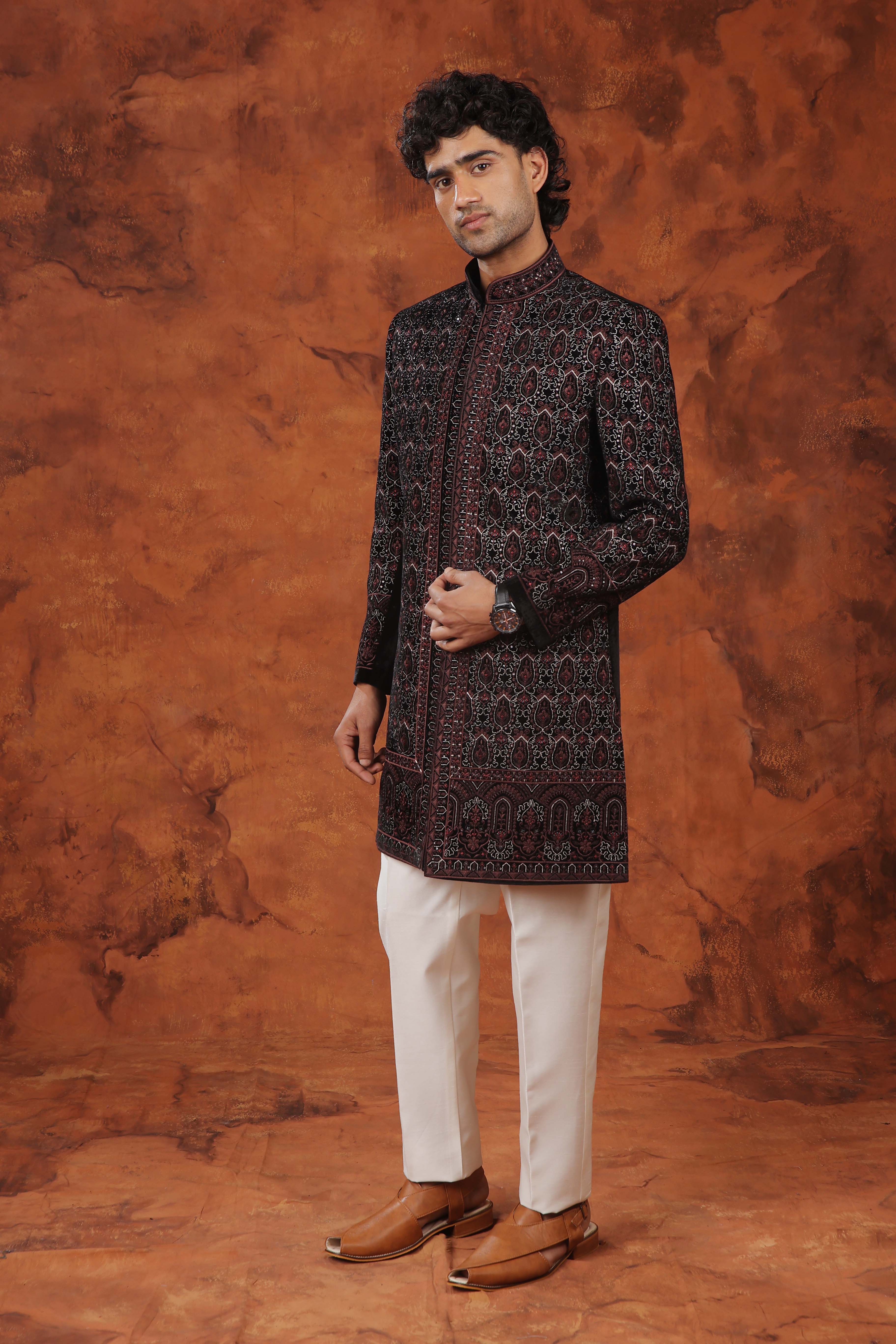 Imperial Garnet Zari Embroidered Indowestern