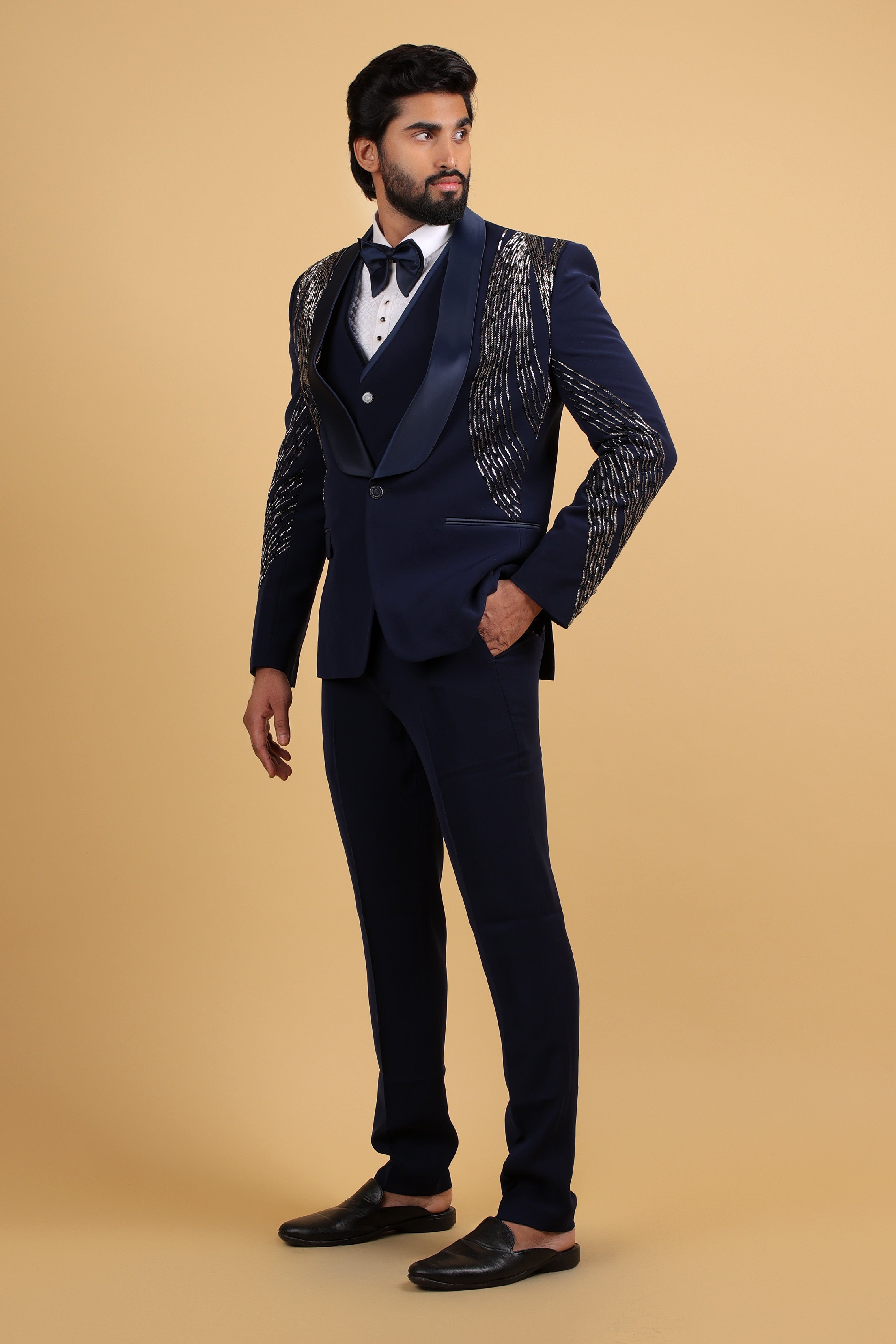 Majestic Royal Blue Hand-Embroidered Tuxedo Set