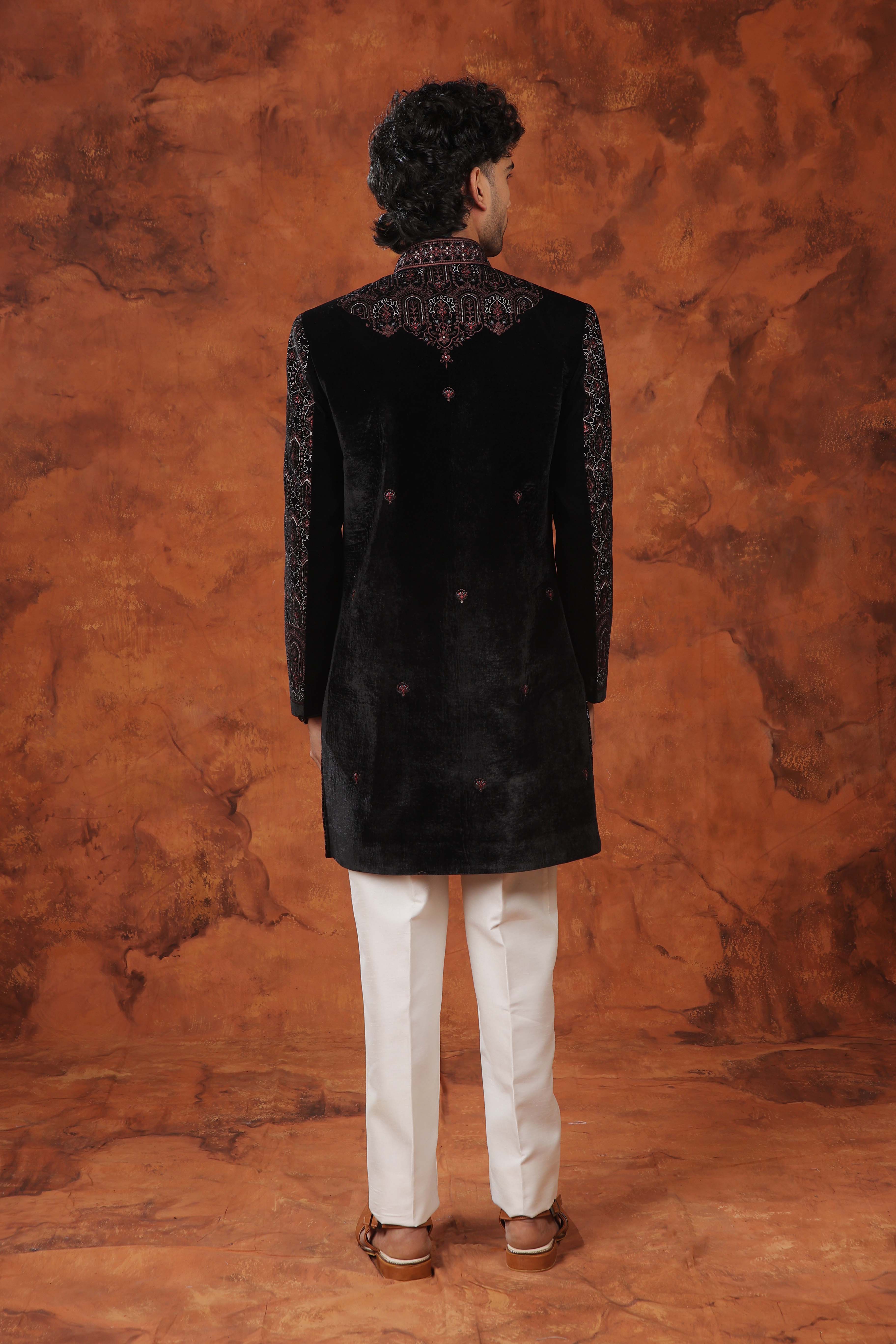 Imperial Garnet Zari Embroidered Indowestern