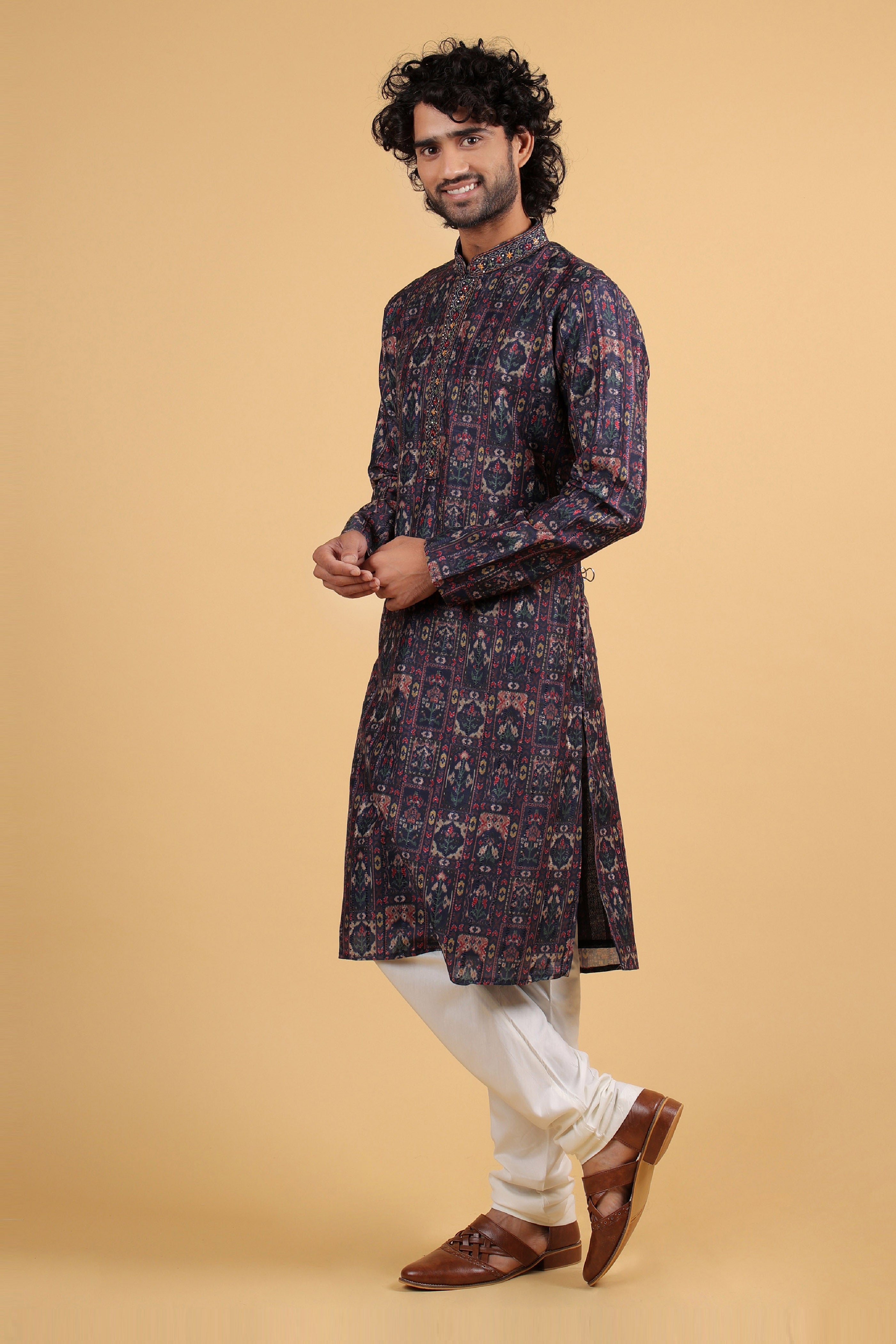 Imperial Violet Printed Silk Kurta