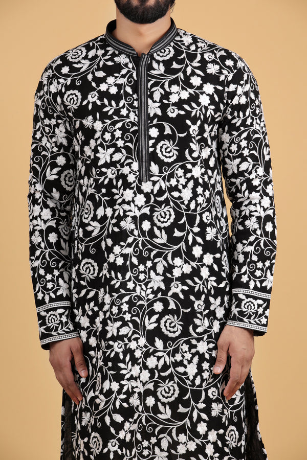 Black Regal Resham Georgette Kurta