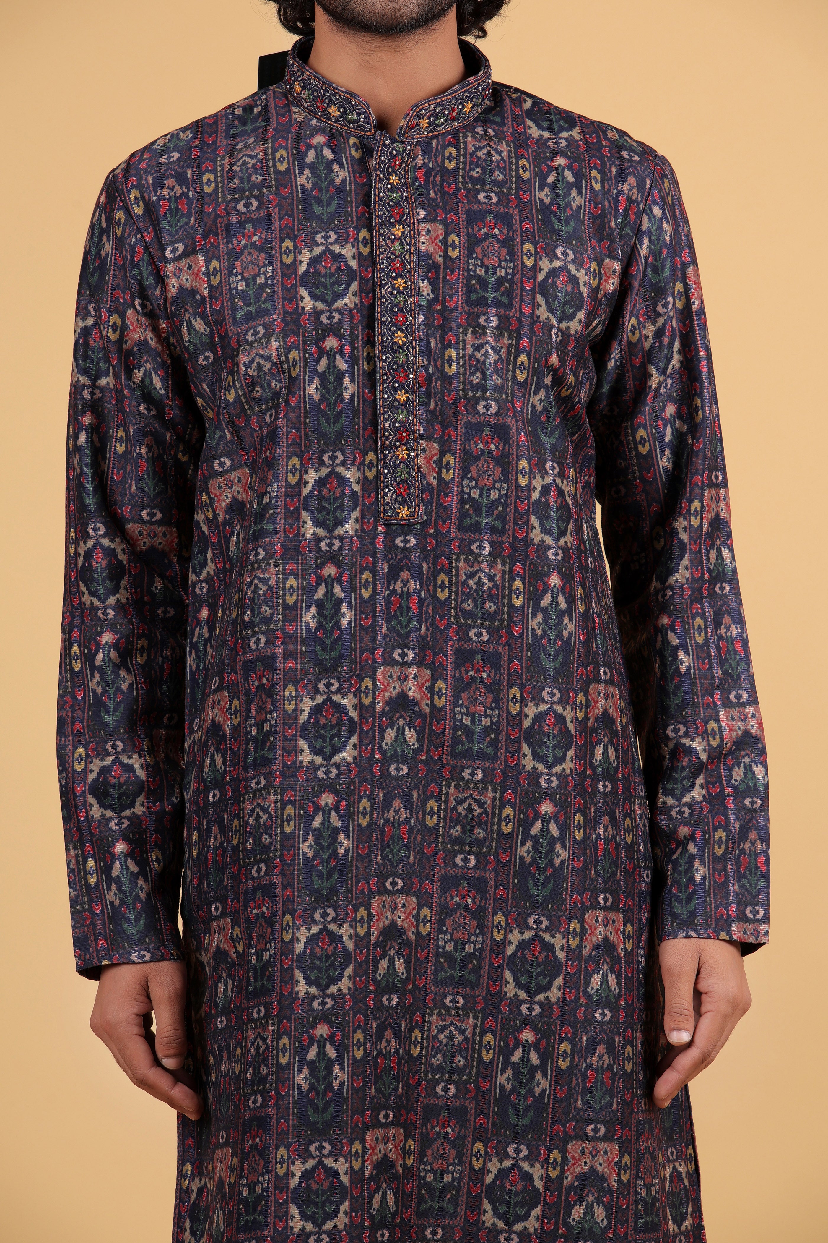 Imperial Violet Printed Silk Kurta