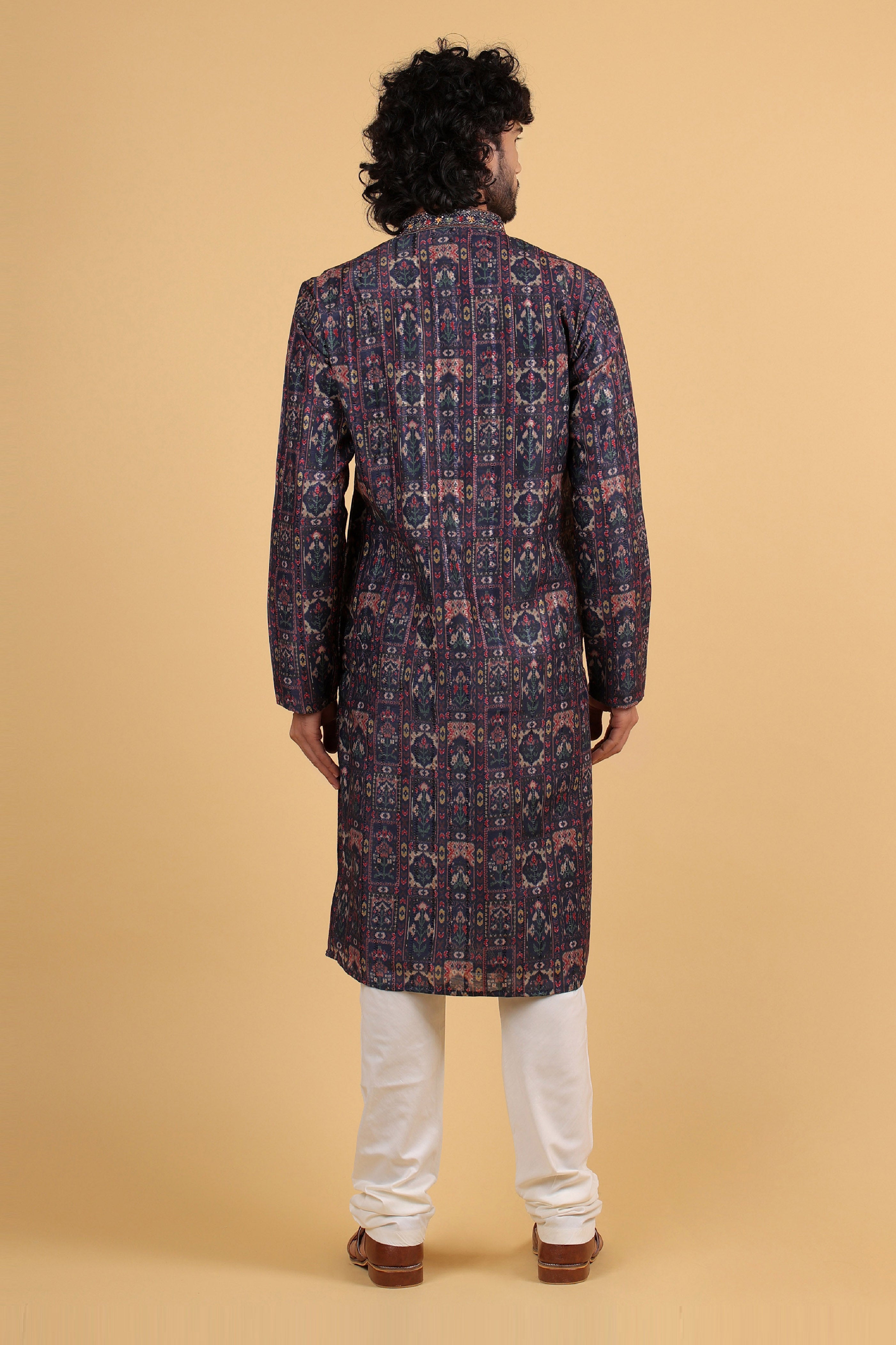 Imperial Violet Printed Silk Kurta