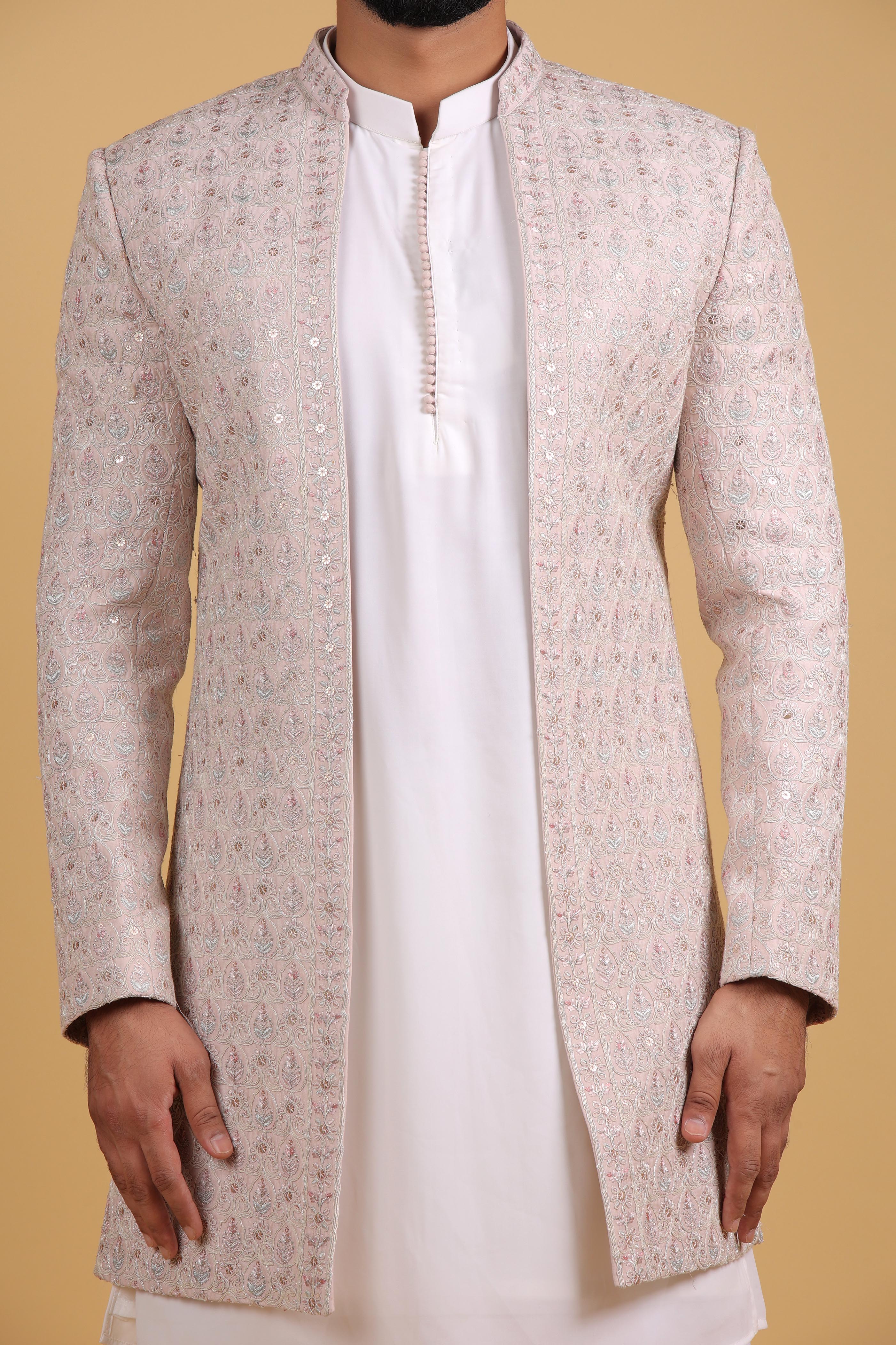 Peach Satin Zari Embroidered Indo-Western