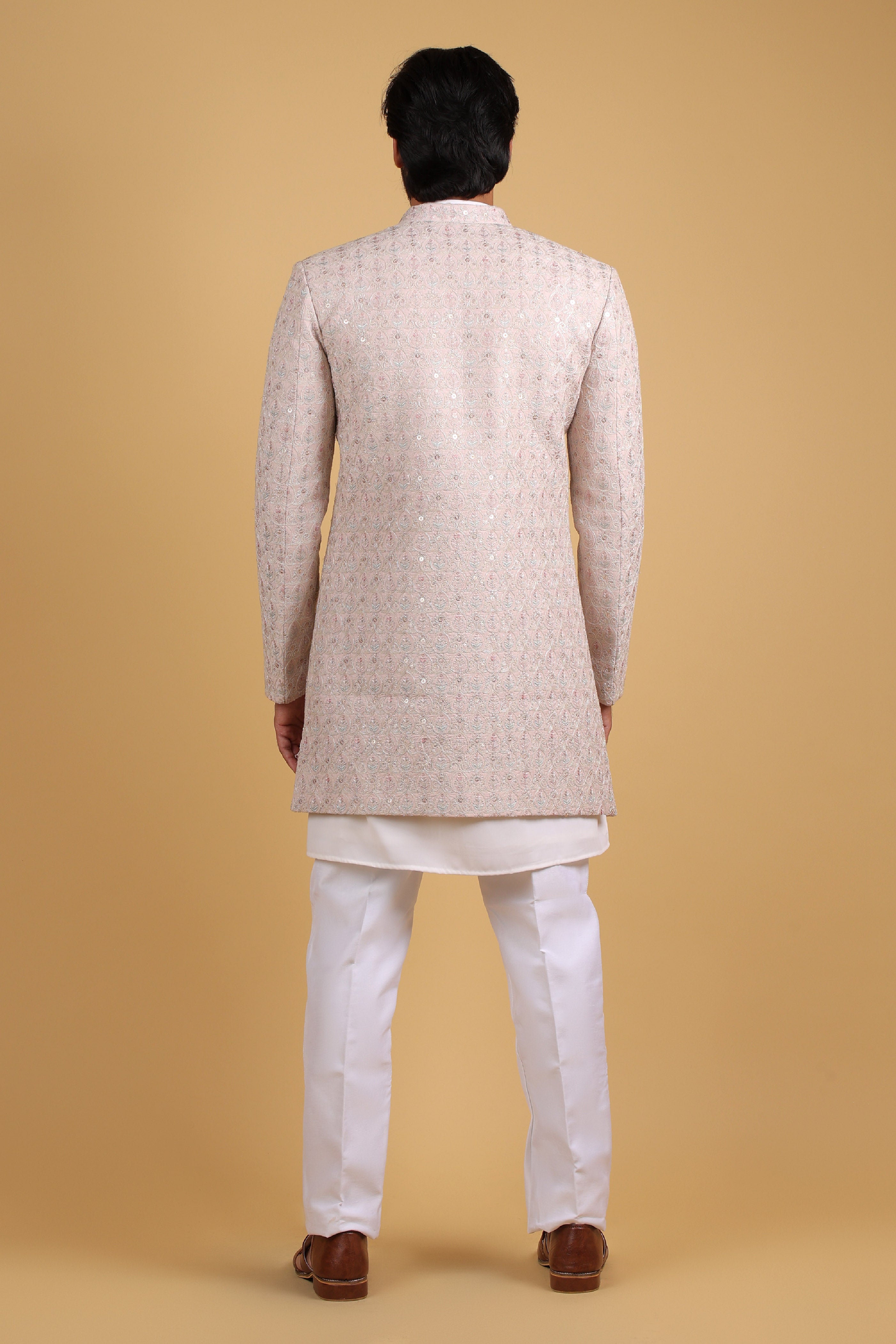 Peach Satin Zari Embroidered Indo-Western