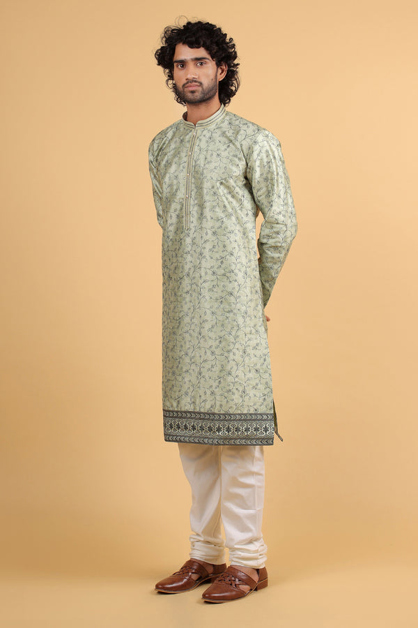 Ombre Green Frendy Silk Kurta with Resham & Sequin Detailing