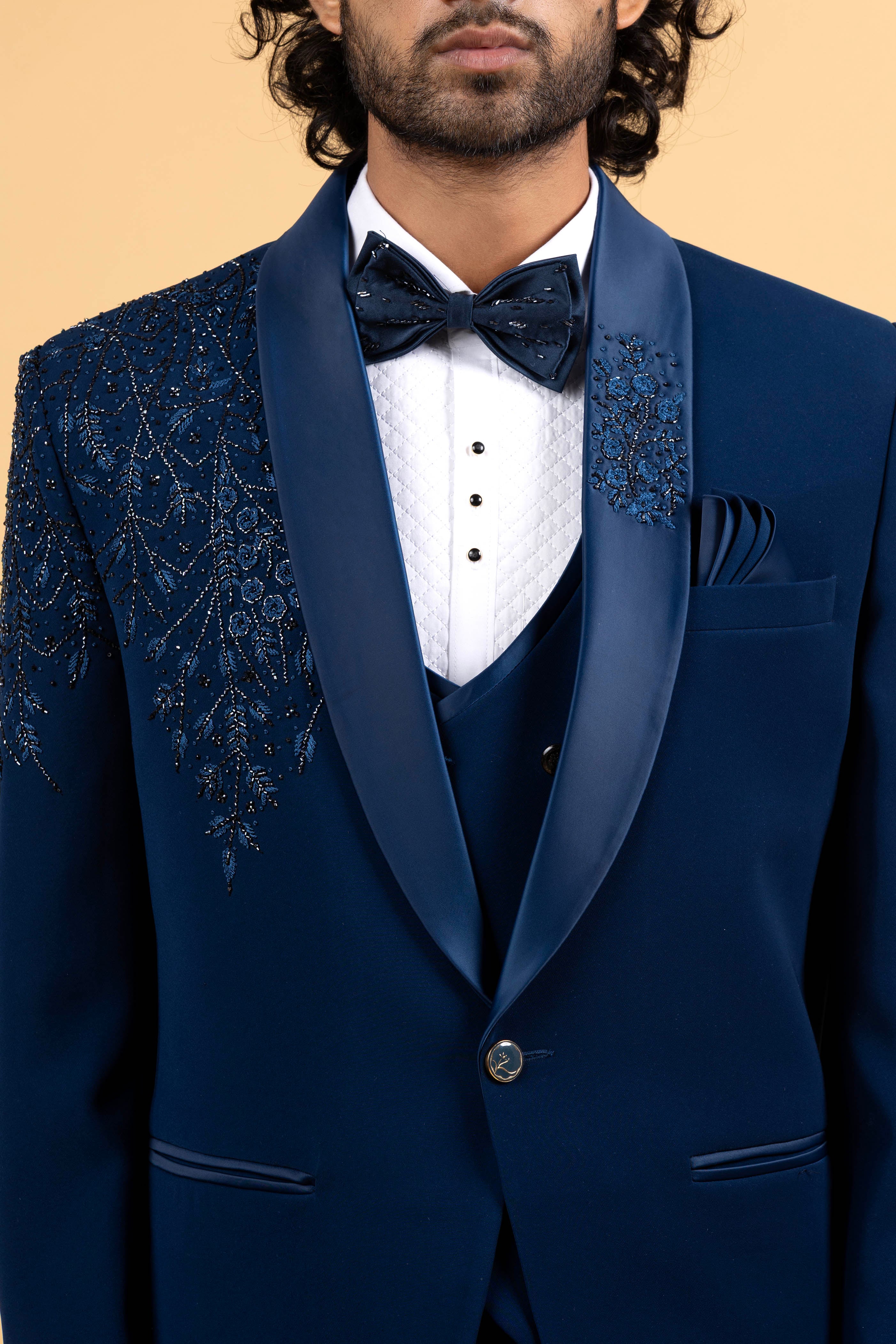 Imperial Blue Embroidered 5-Piece Tuxedo Ensemble