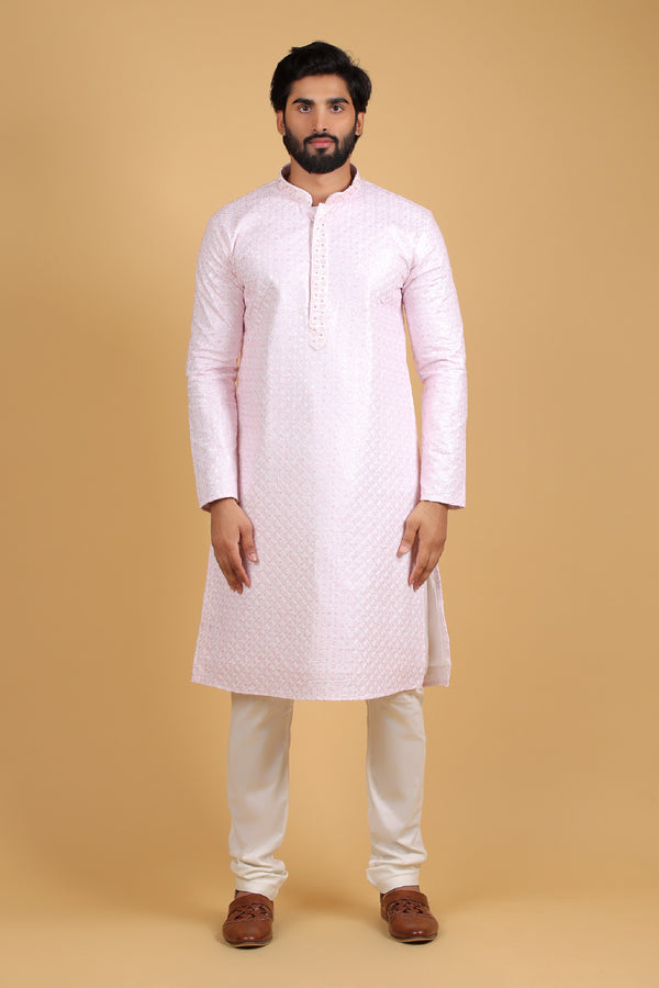 Blush Bloom Rayon Kurta with Resham & Sequin Embroidery