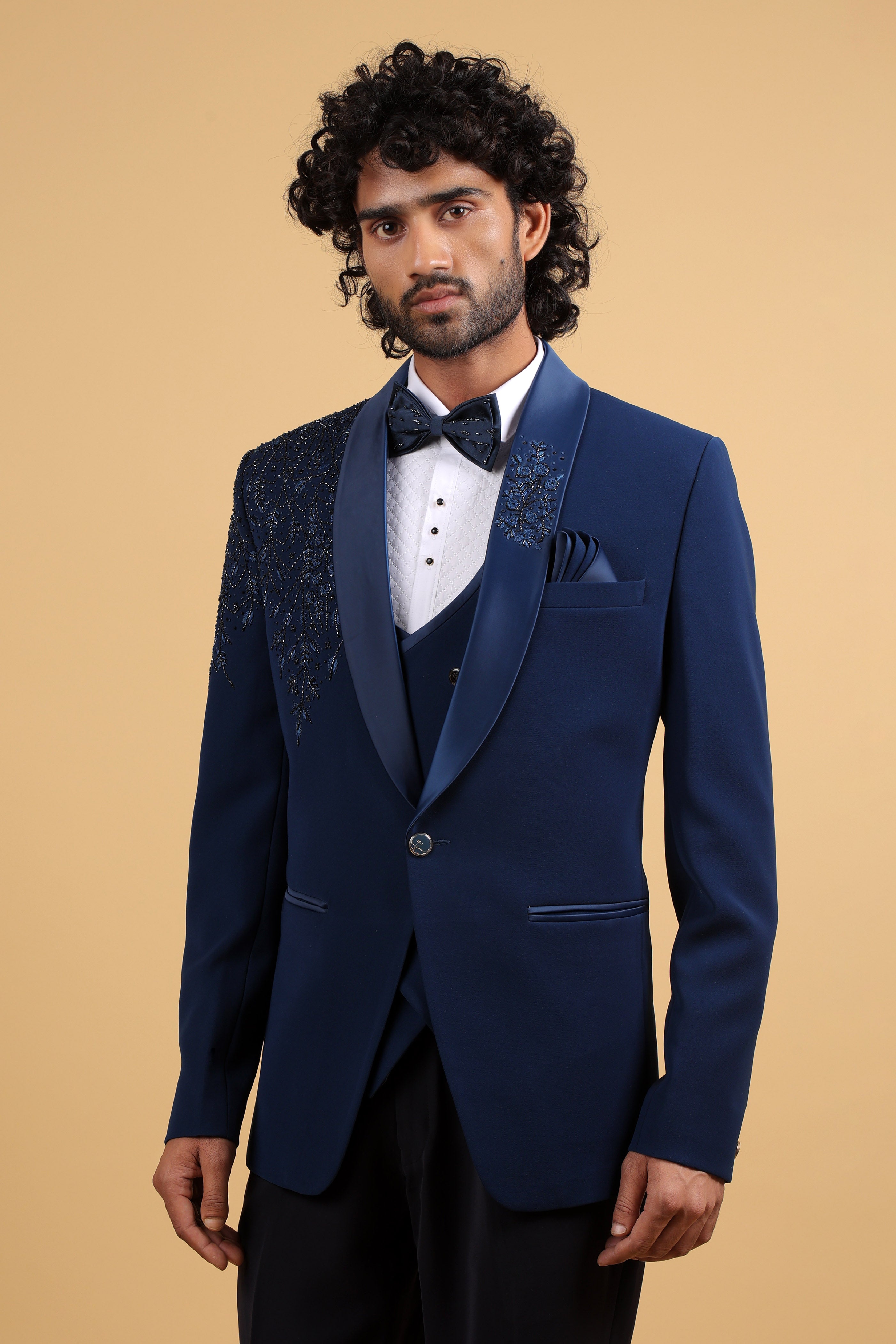 Imperial Blue Embroidered 5-Piece Tuxedo Ensemble