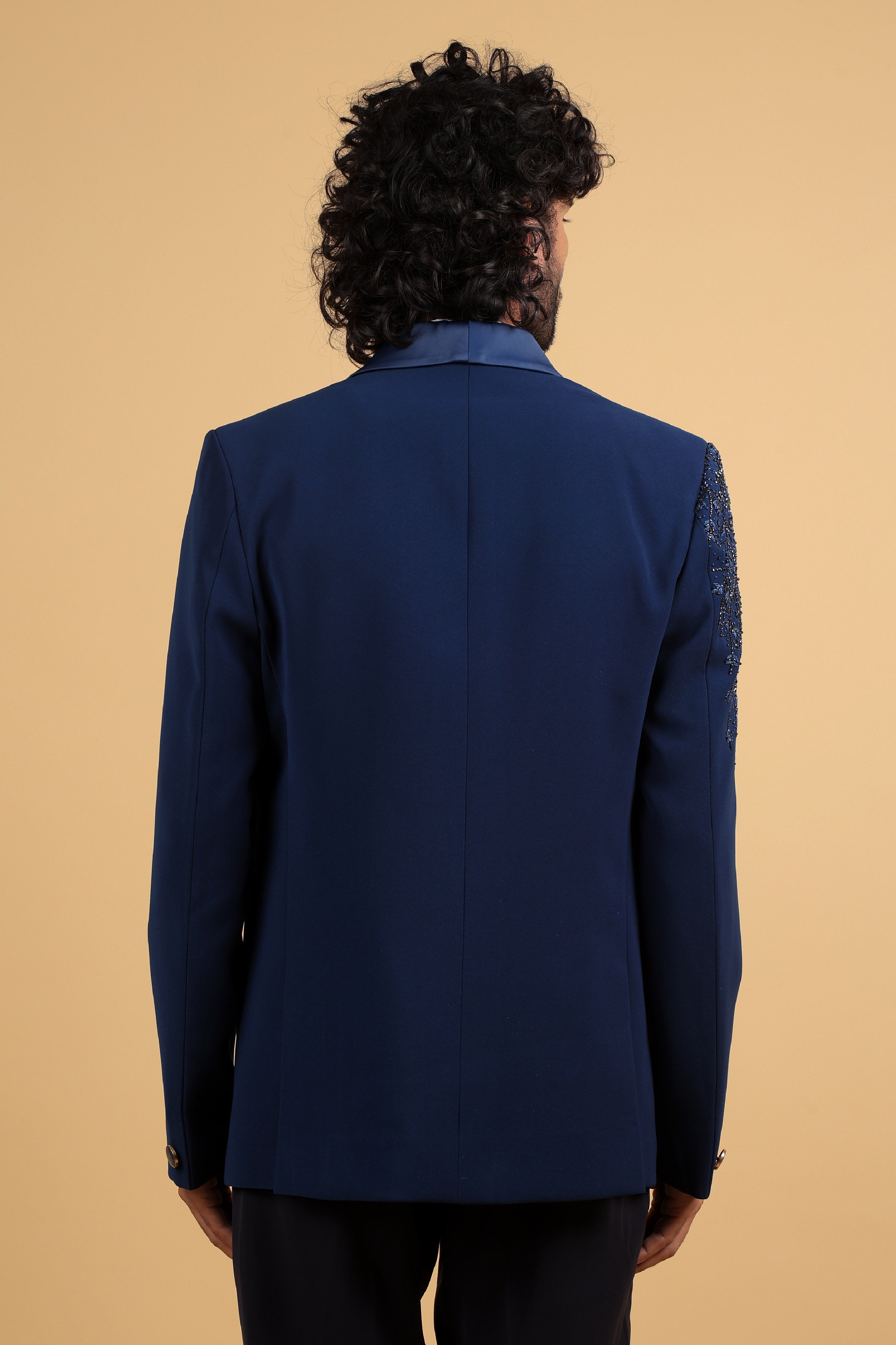 Imperial Blue Embroidered 5-Piece Tuxedo Ensemble