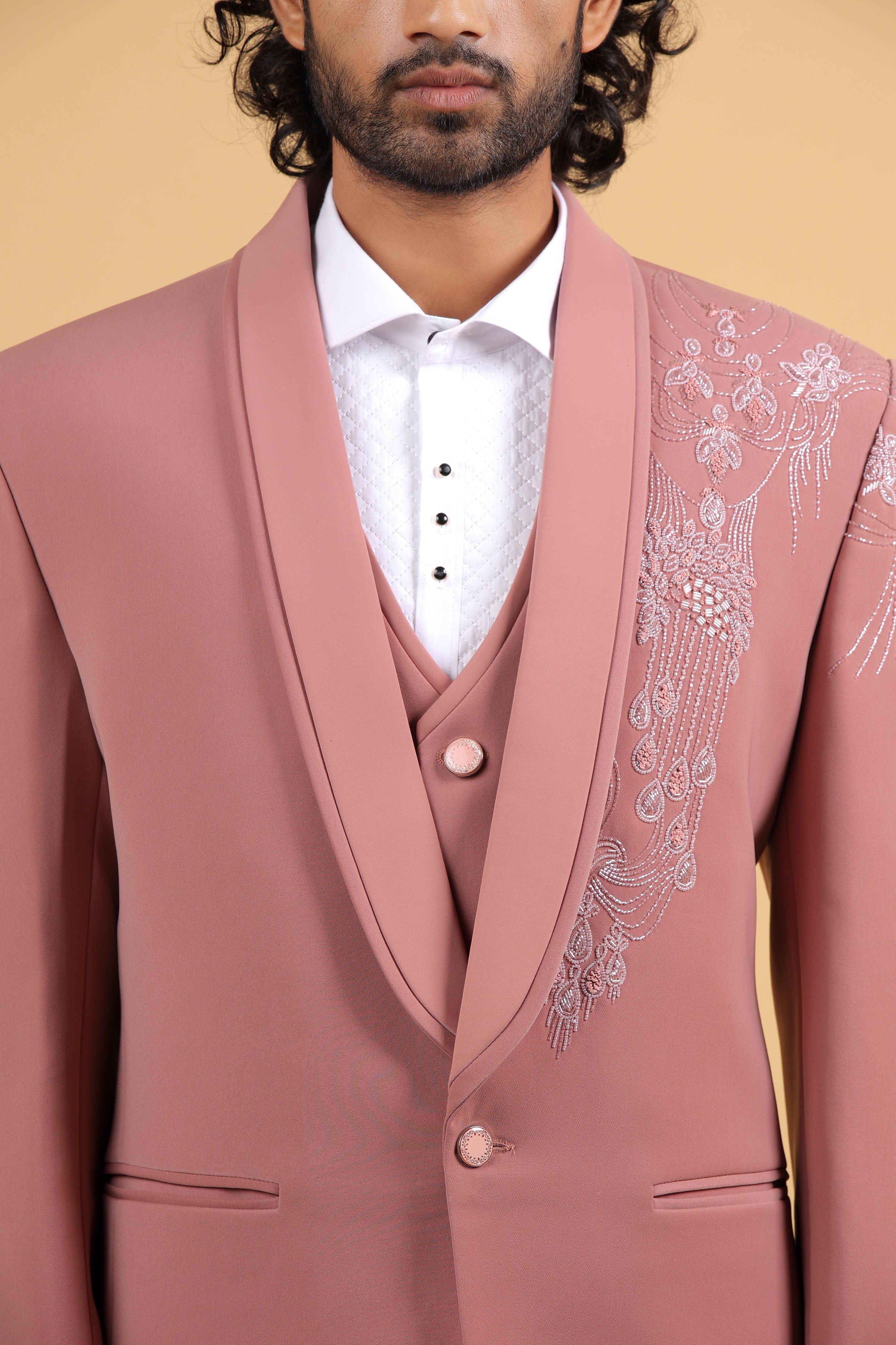Blush Pink Regal Embroidered 5-Piece Tuxedo Suit