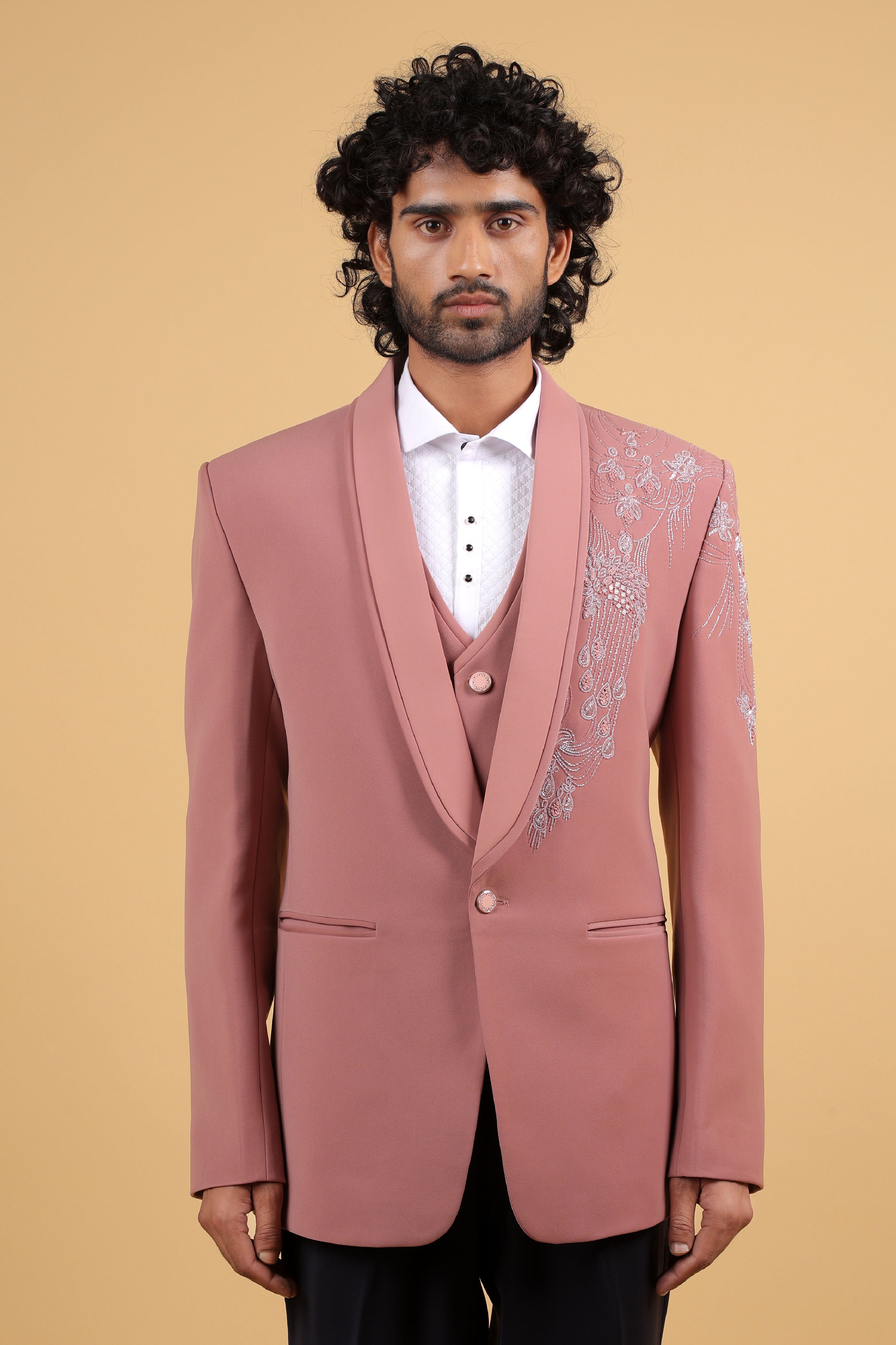 Blush Pink Regal Embroidered 5-Piece Tuxedo Suit