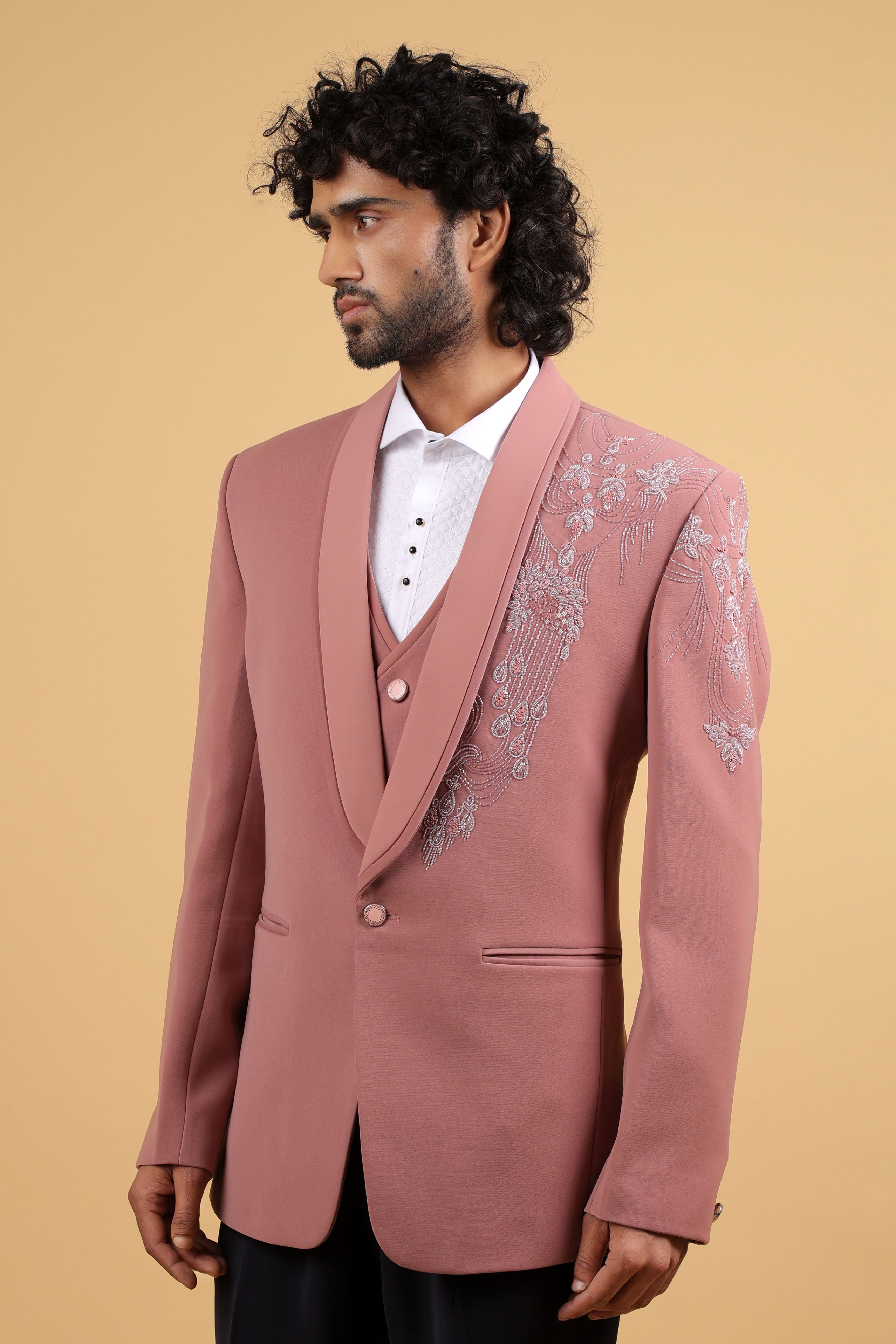 Blush Pink Regal Embroidered 5-Piece Tuxedo Suit