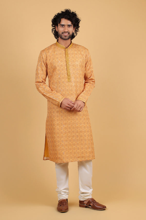 Sunlit Zari Embroidered Yellow Rayon Kurta