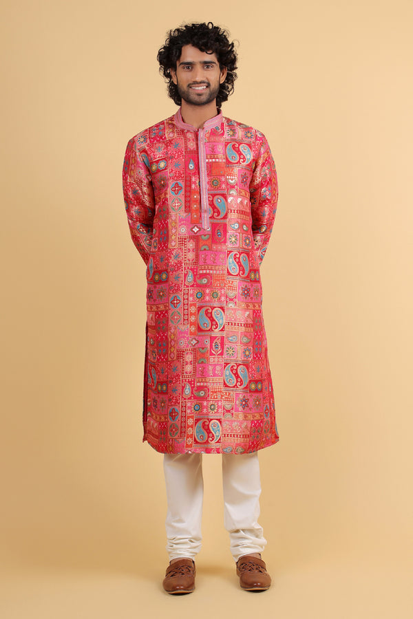 Regal Magenta Banarasi Silk Kurta
