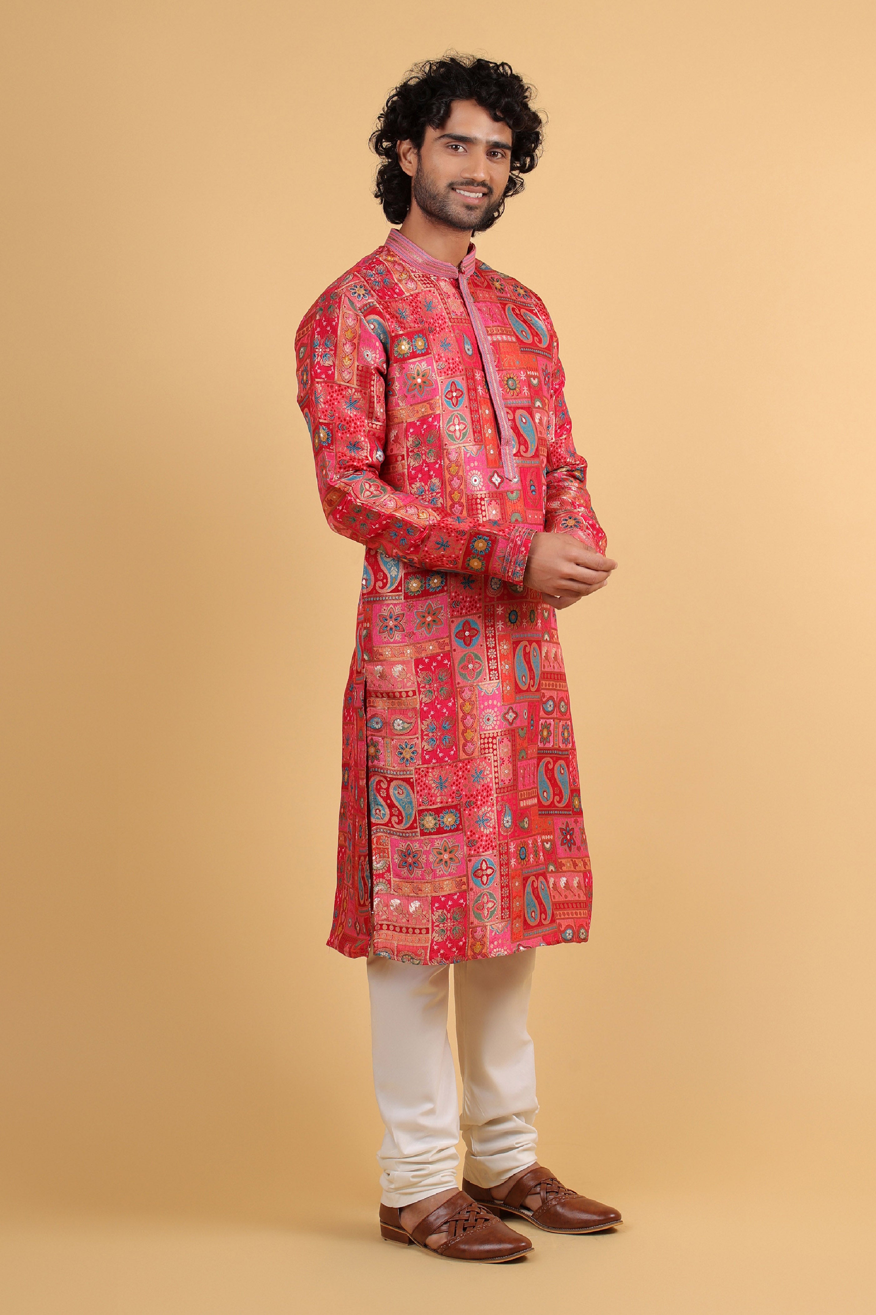Regal Magenta Banarasi Silk Kurta