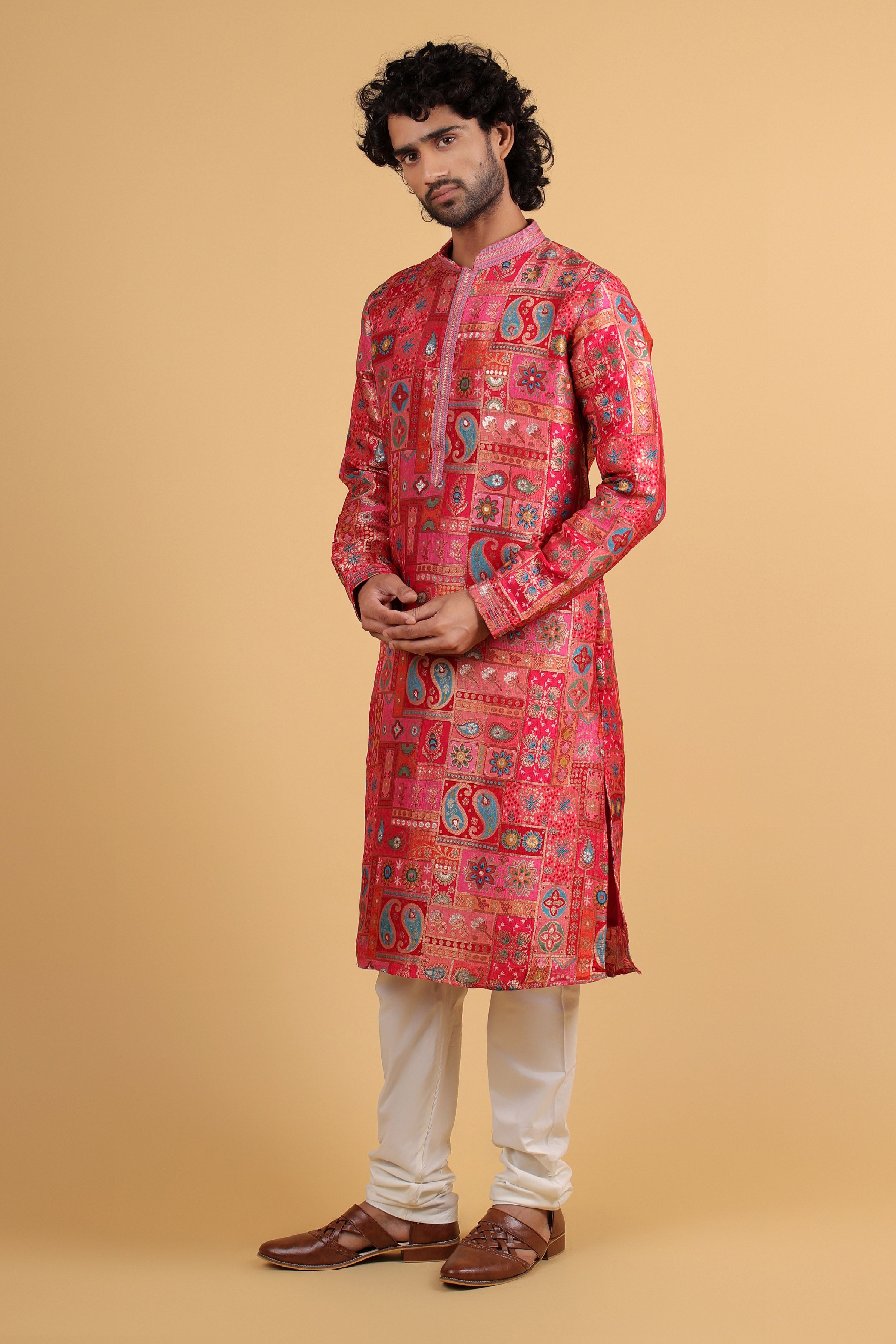 Regal Magenta Banarasi Silk Kurta