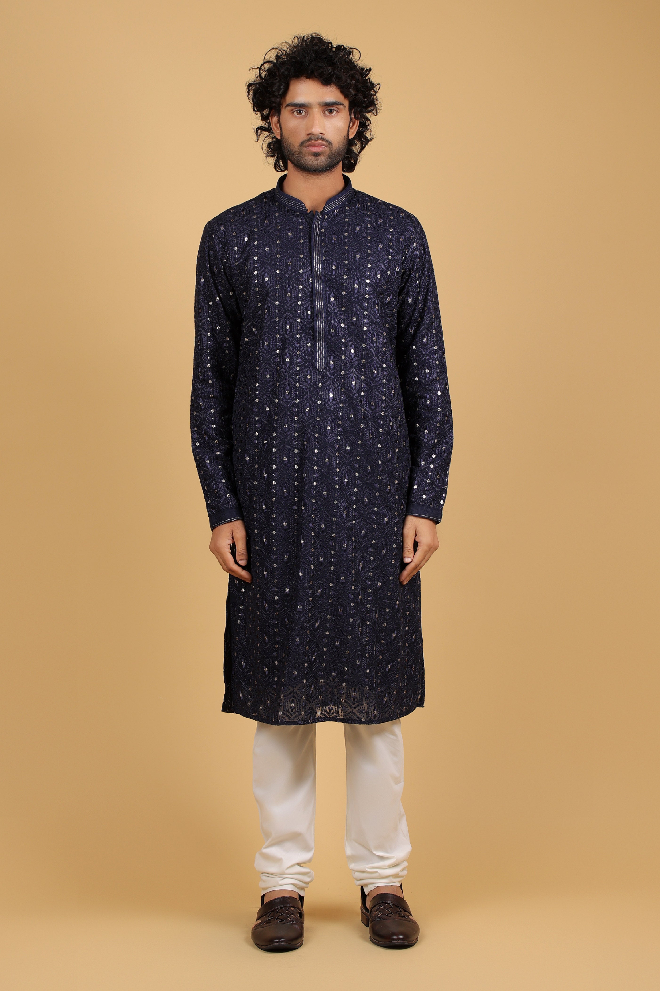 Royal Azure Georgette Kurta with Resham & Sequin Embroidery