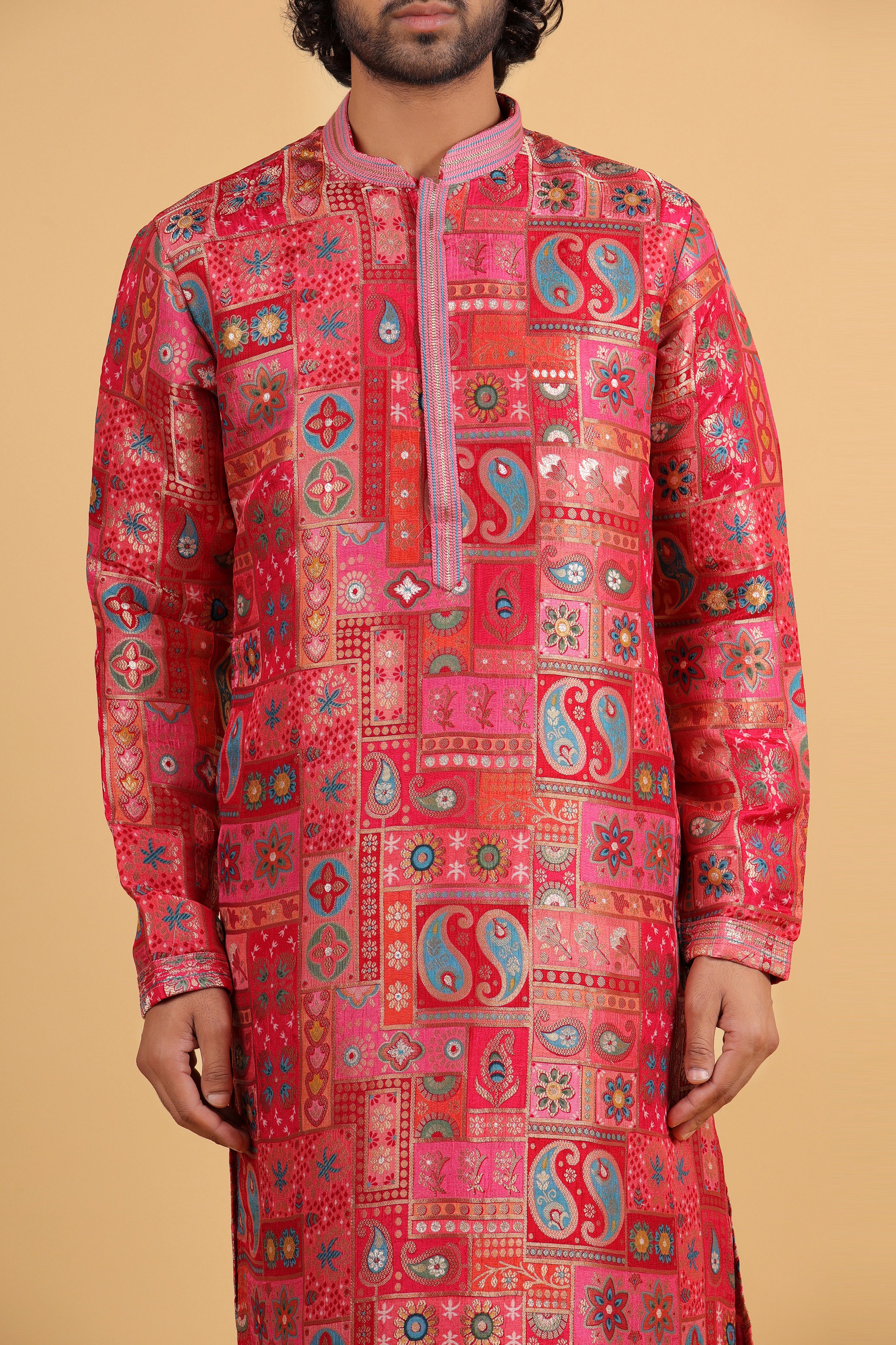 Regal Magenta Banarasi Silk Kurta