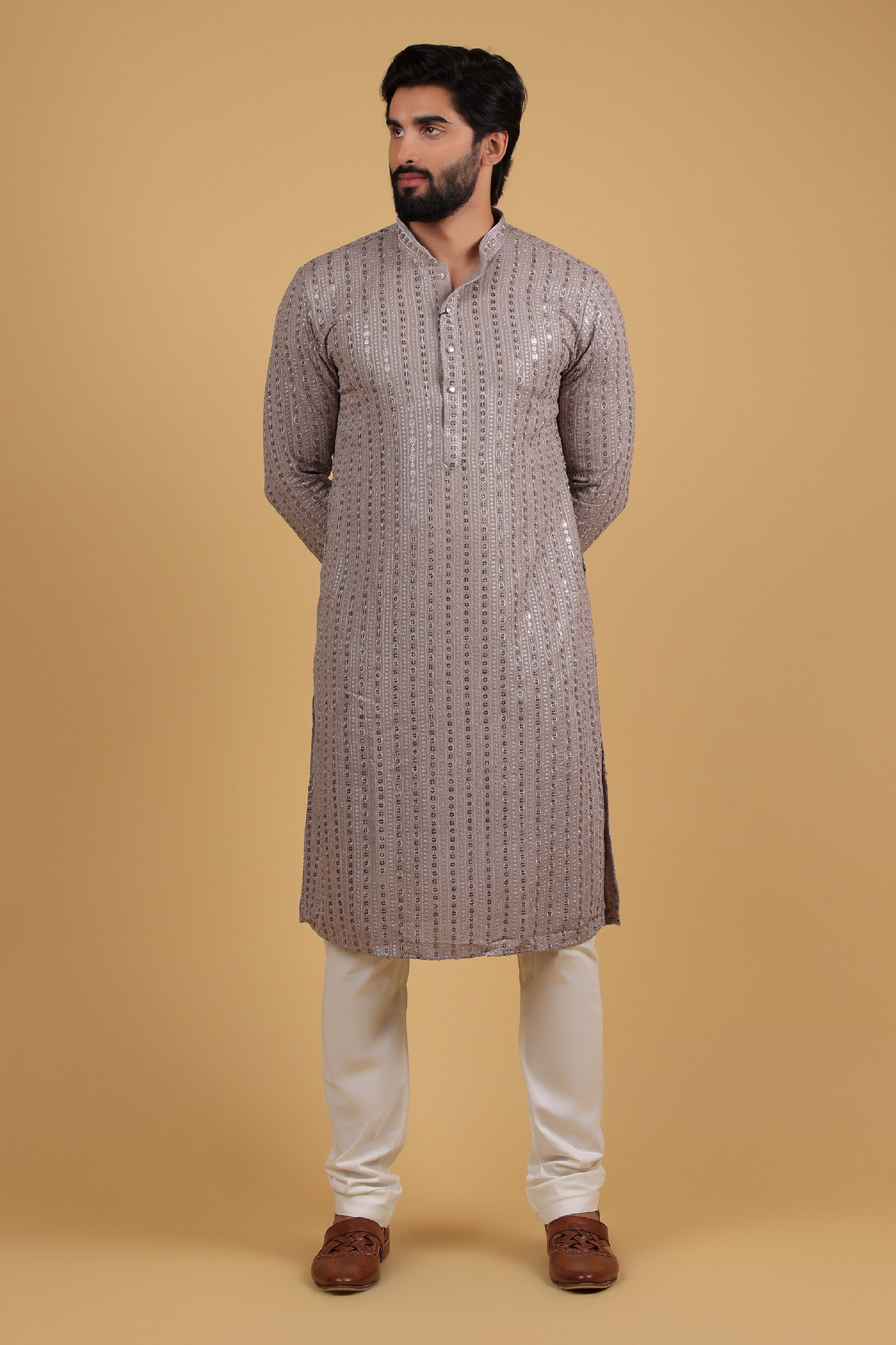 Opulent Beige Sequin Embroidered Kurta