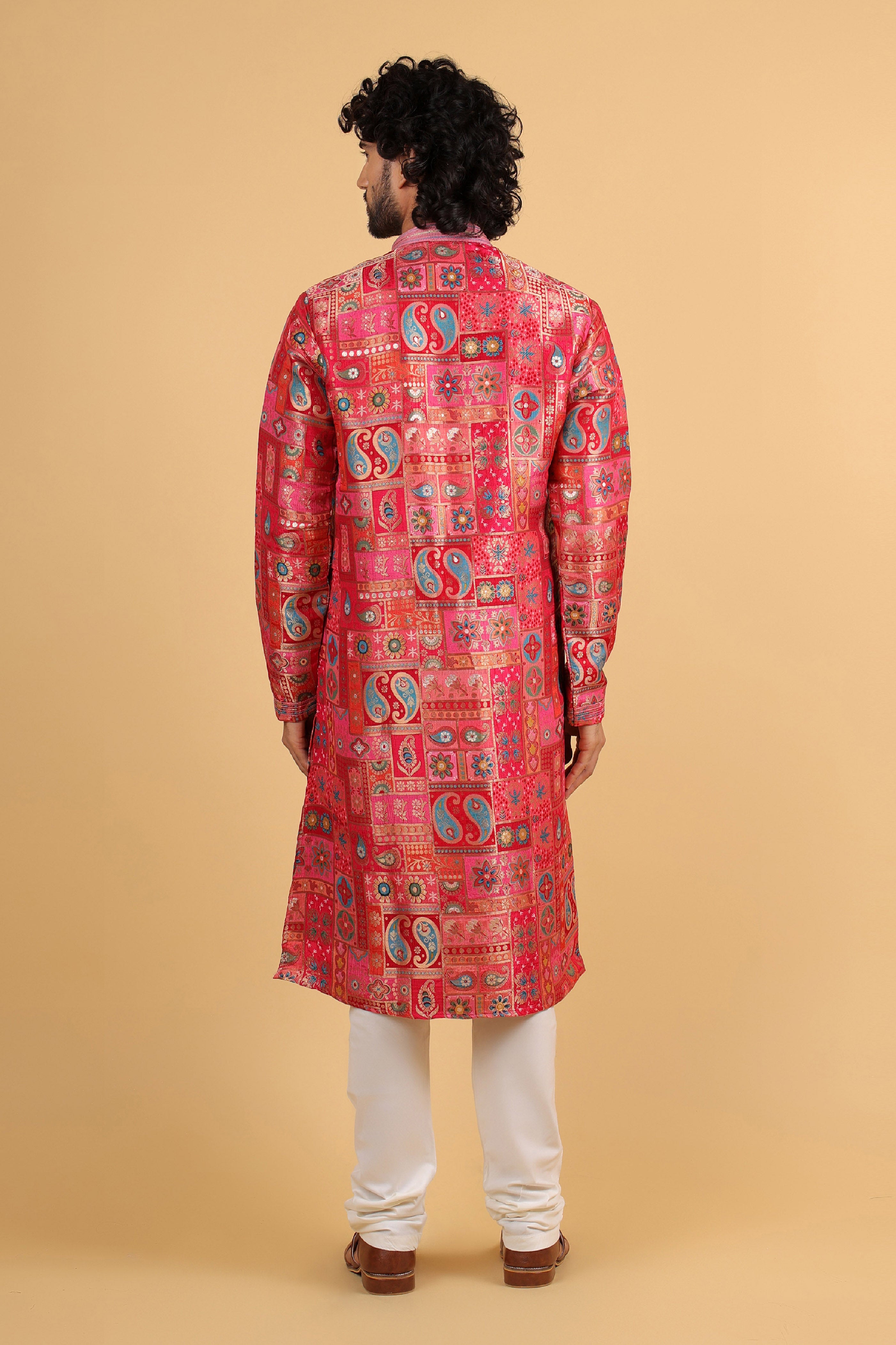 Regal Magenta Banarasi Silk Kurta