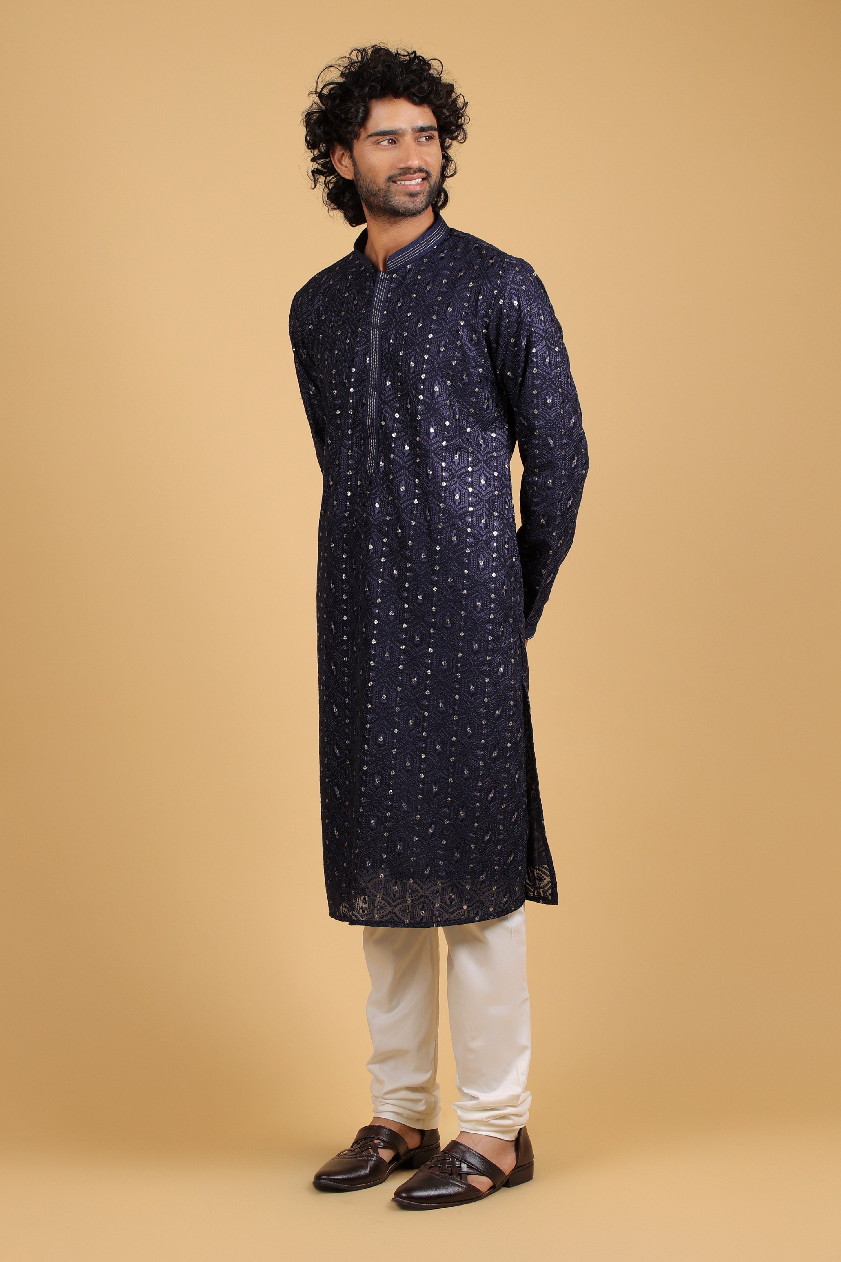 Royal Azure Georgette Kurta with Resham & Sequin Embroidery