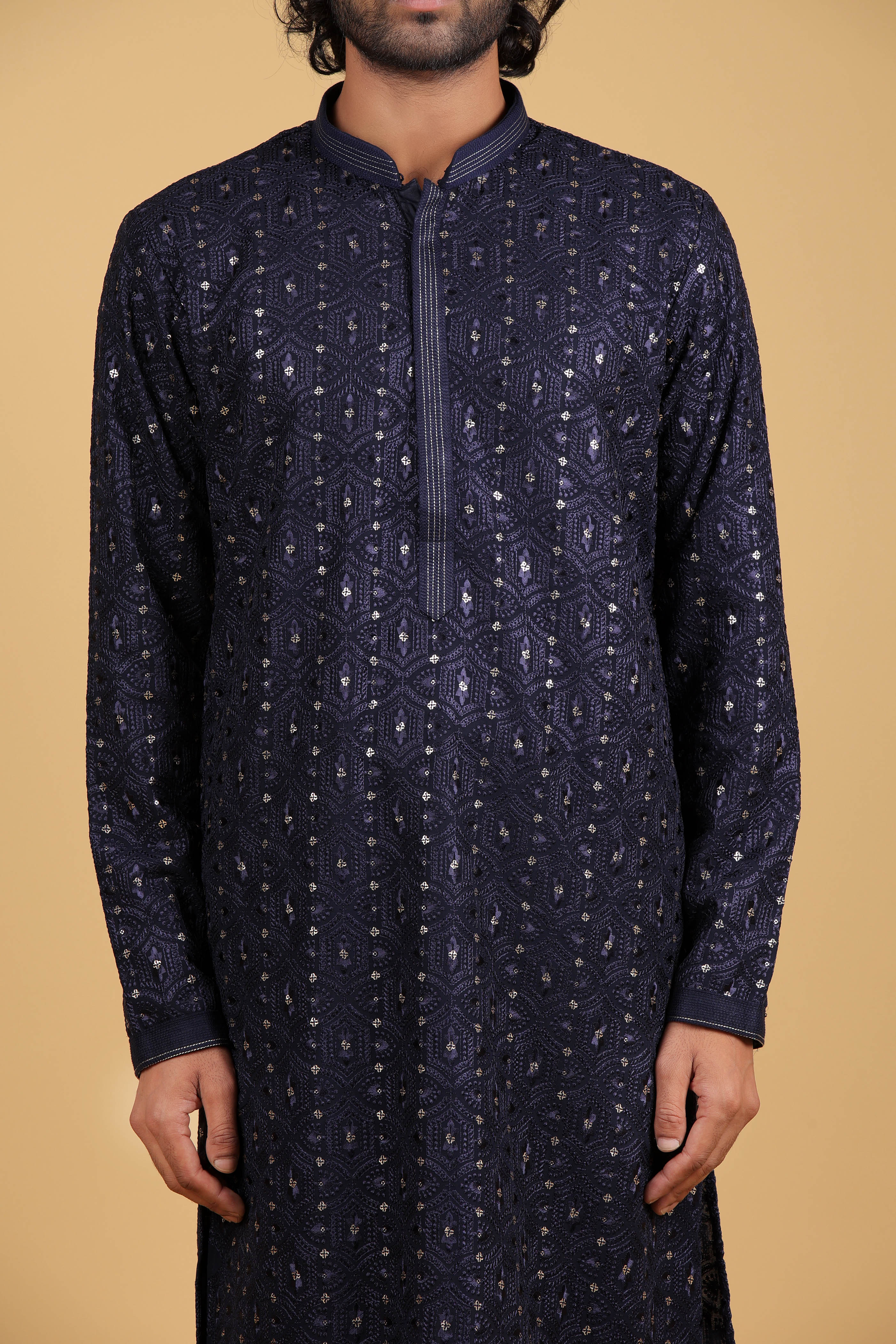 Royal Azure Georgette Kurta with Resham & Sequin Embroidery