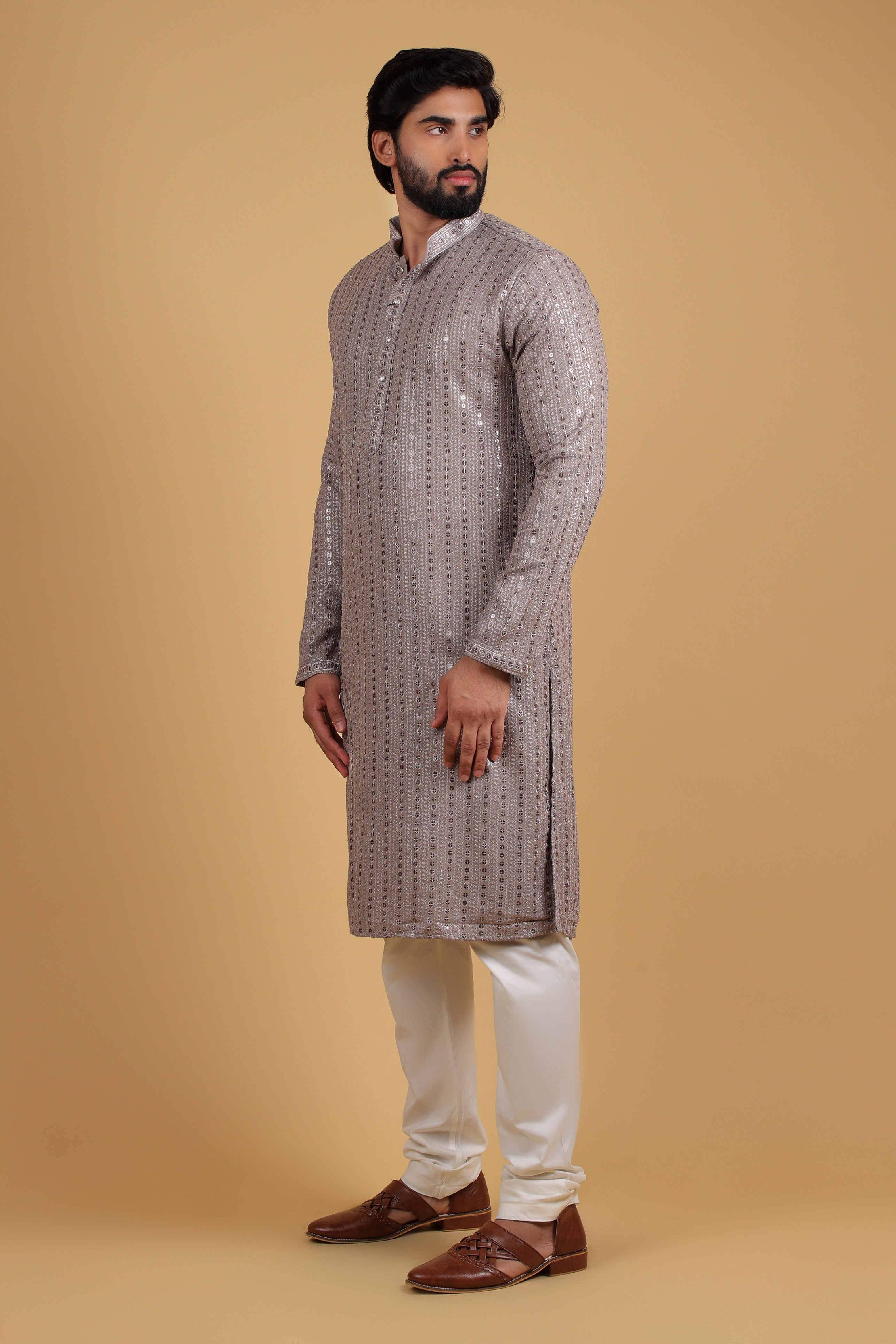 Opulent Beige Sequin Embroidered Kurta