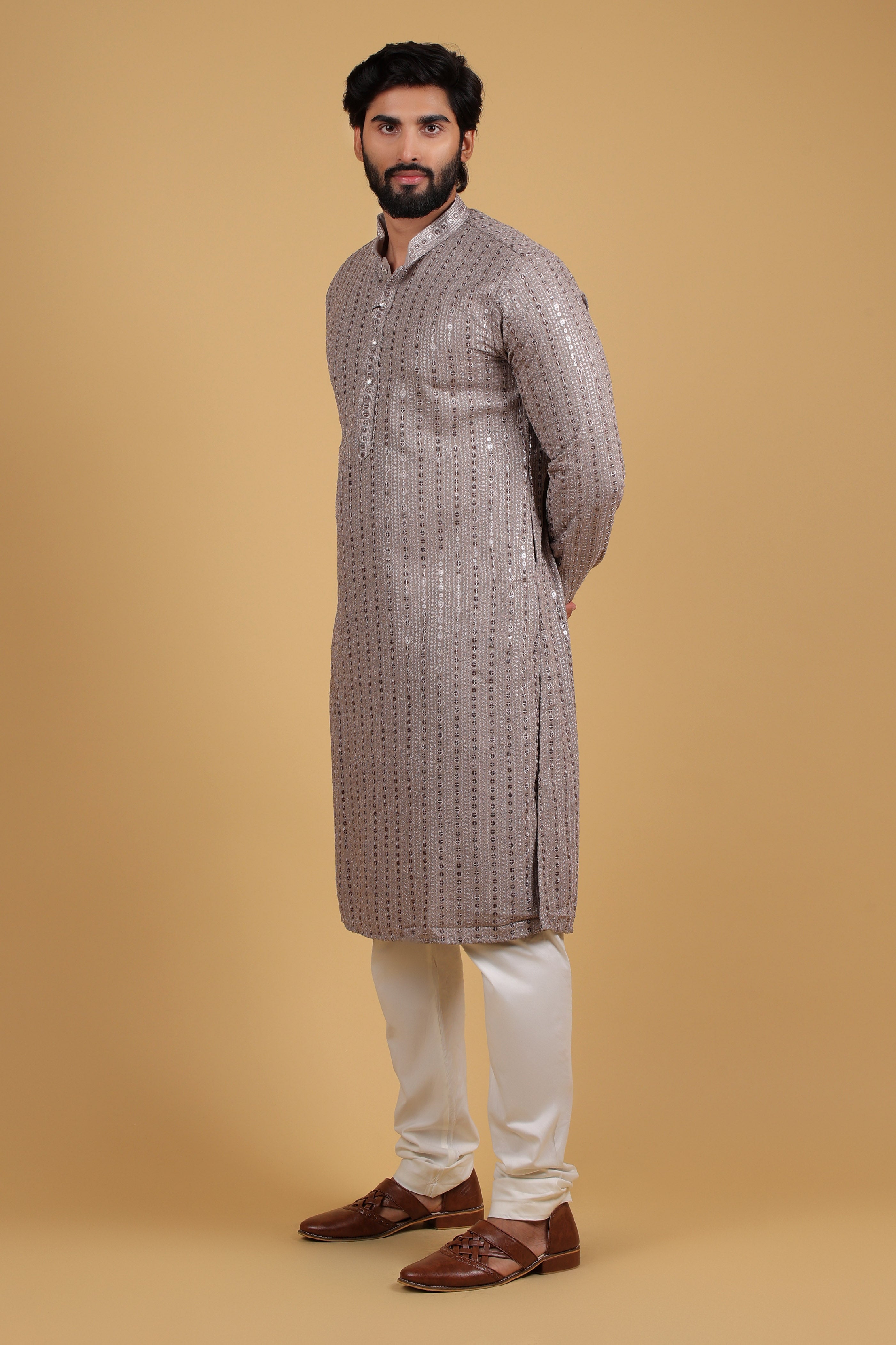 Opulent Beige Sequin Embroidered Kurta