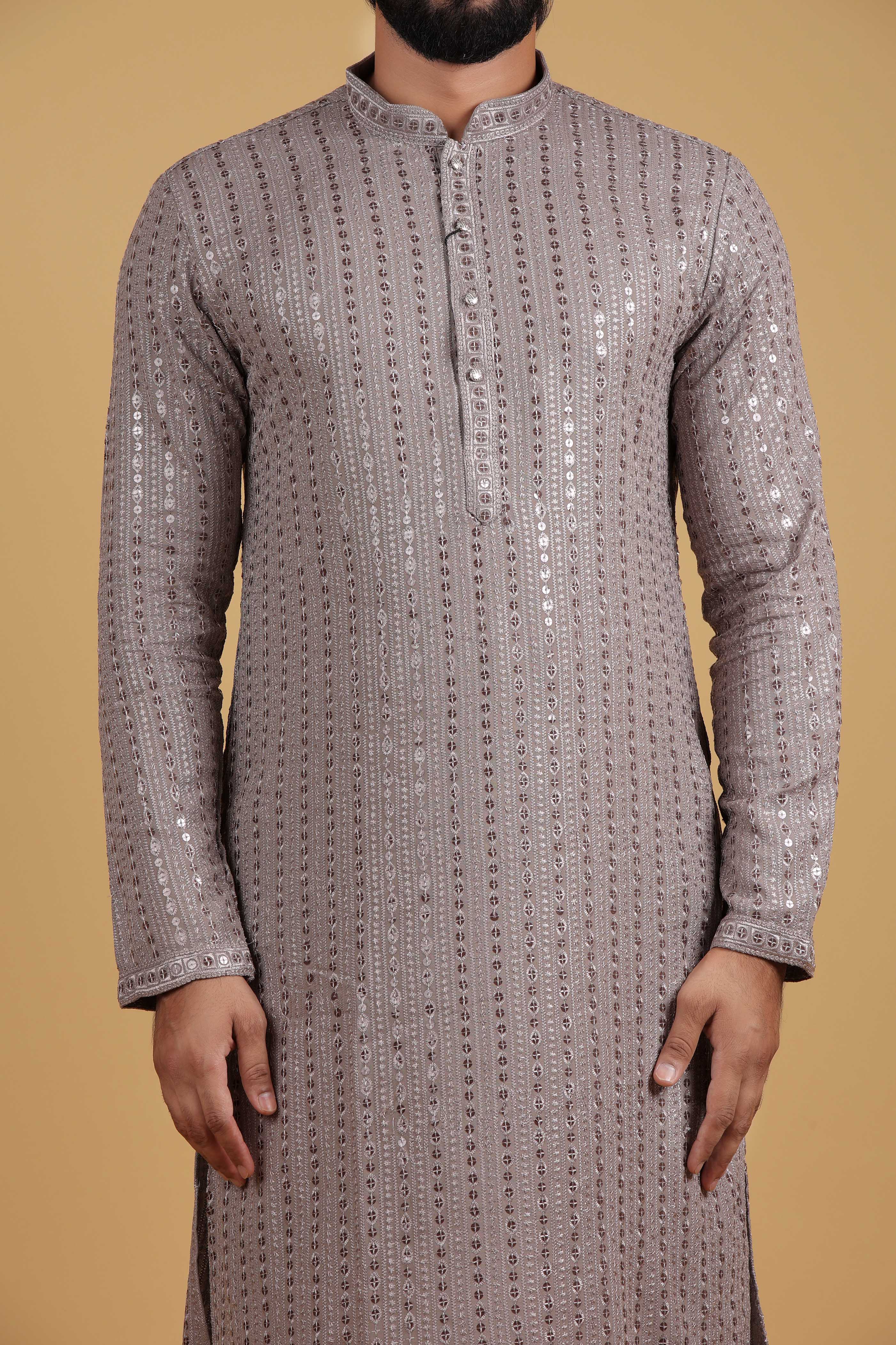 Opulent Beige Sequin Embroidered Kurta