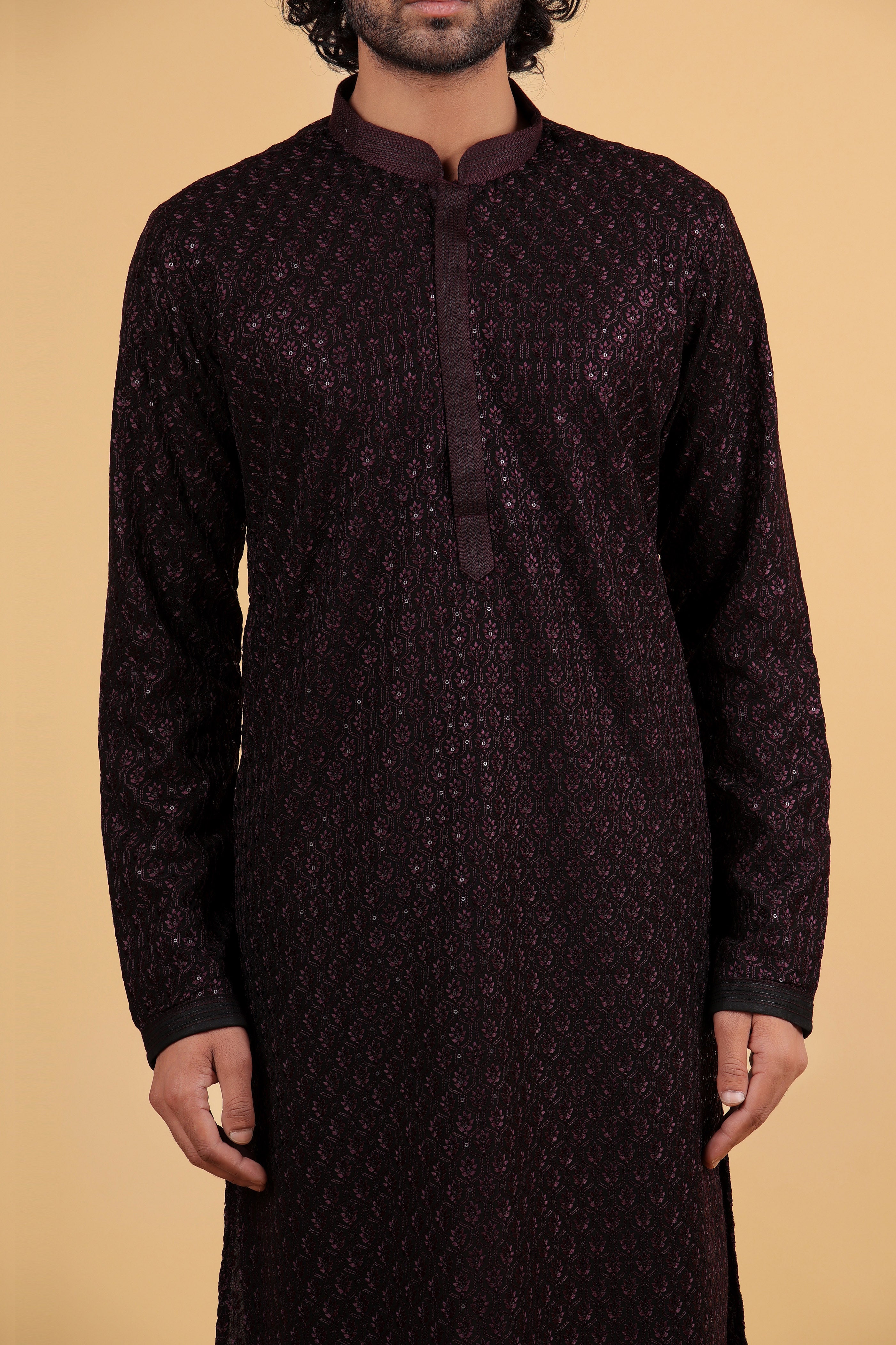 Velvet Wine Sequin Embroidered Georgette Kurta