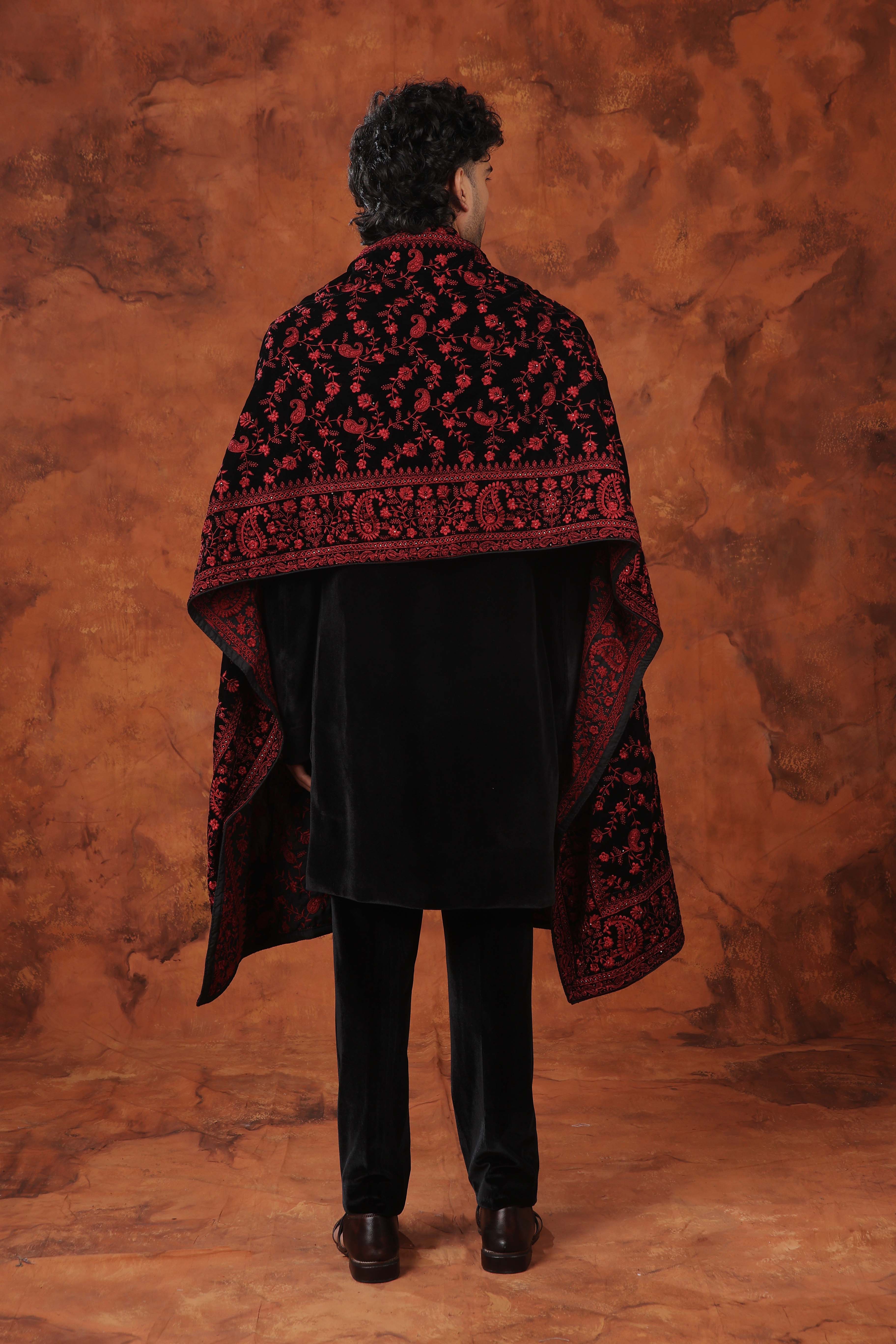 Ebony Crimson Embroidered Indowestern Suit