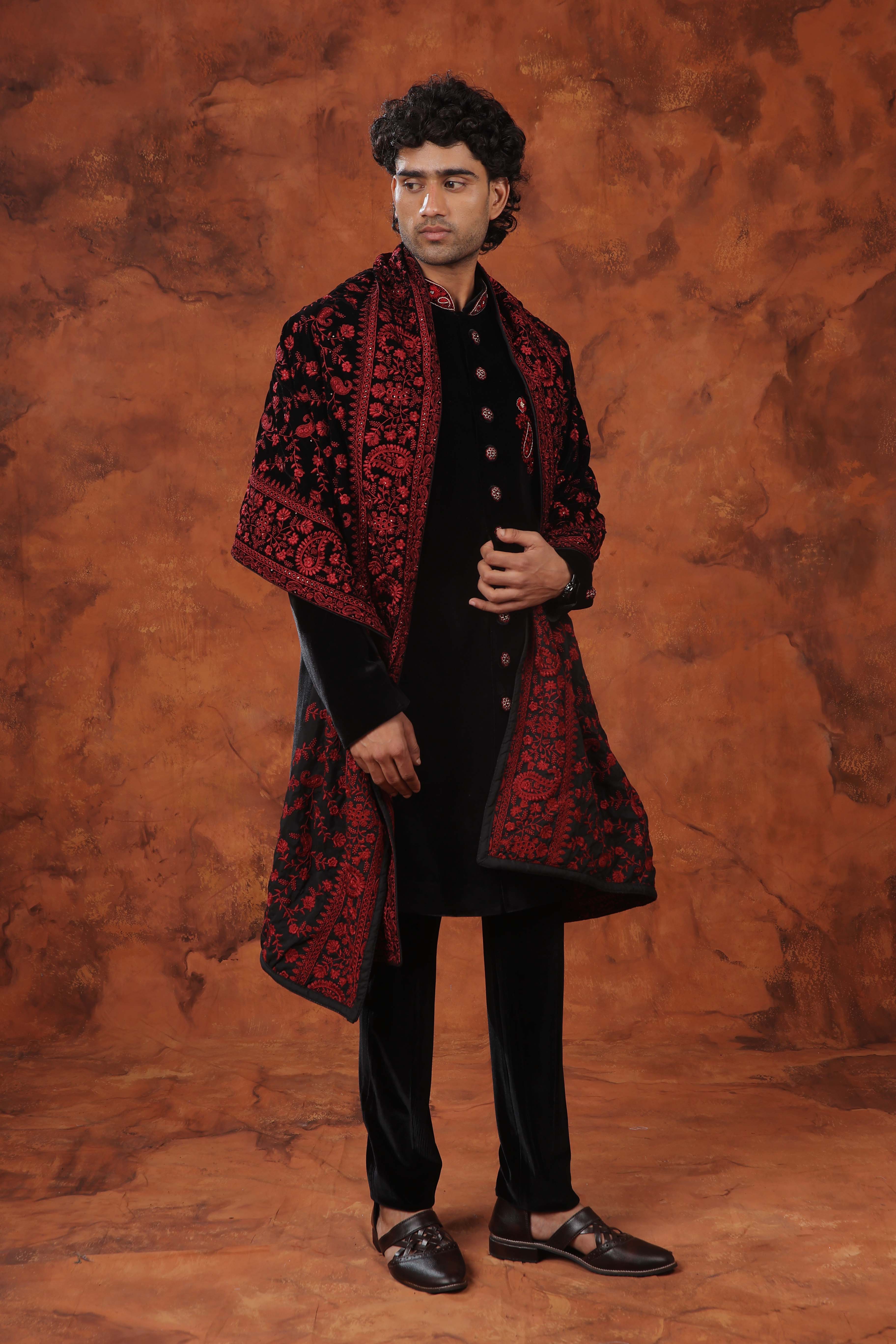 Ebony Crimson Embroidered Indowestern Suit