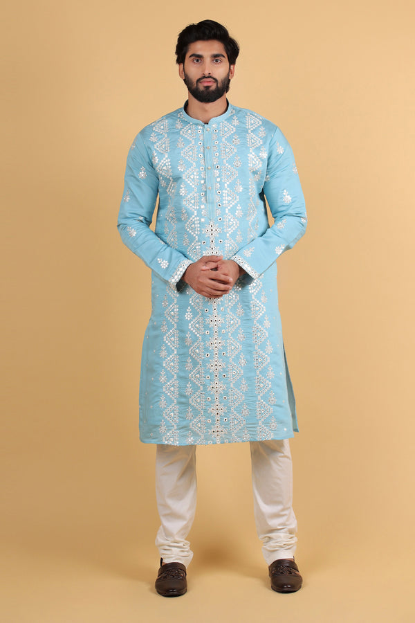 Skyline Majesty Thread & Sequin Embroidered Silk Kurta