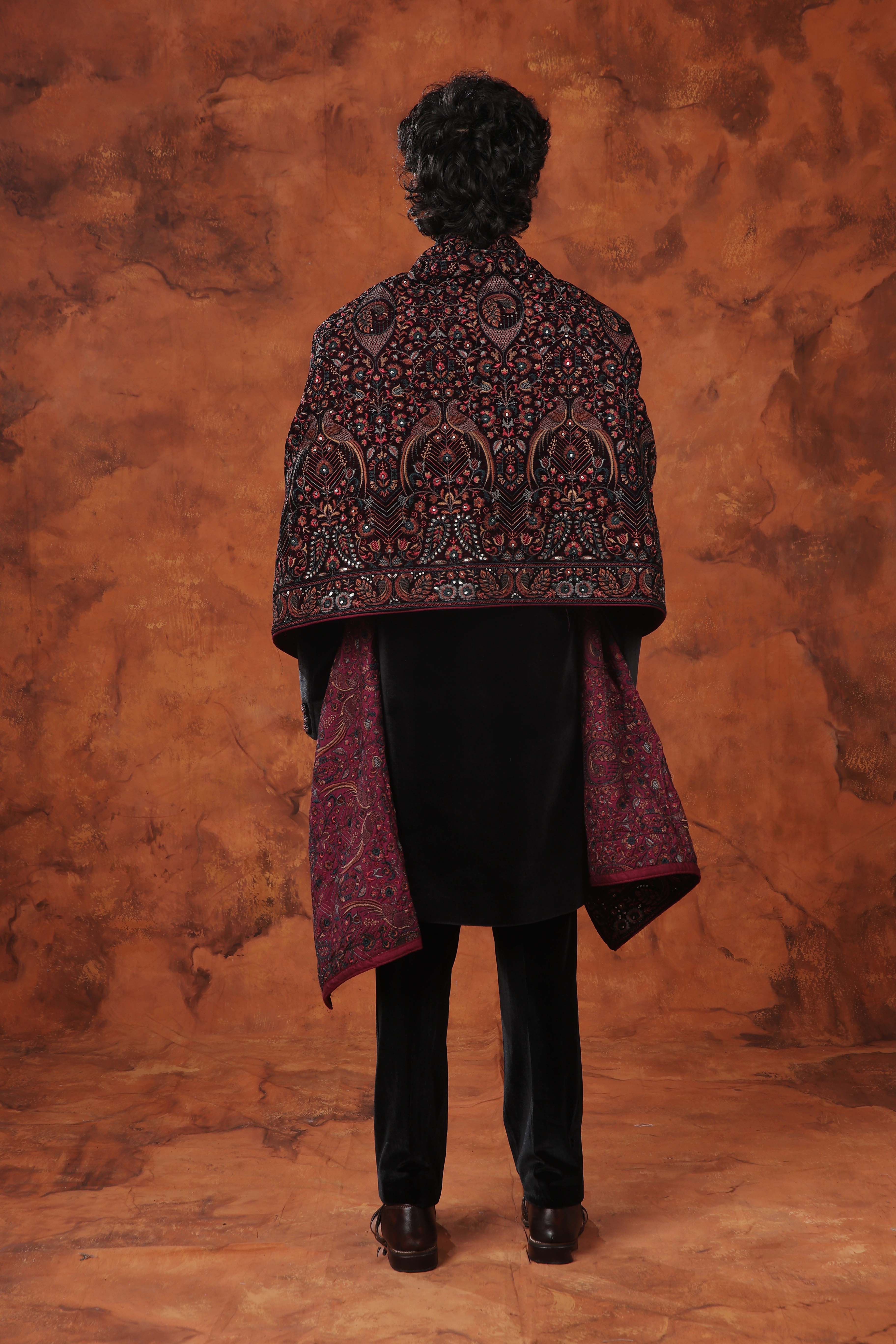 Noir Velvet Embroidered  Indowestern Suit