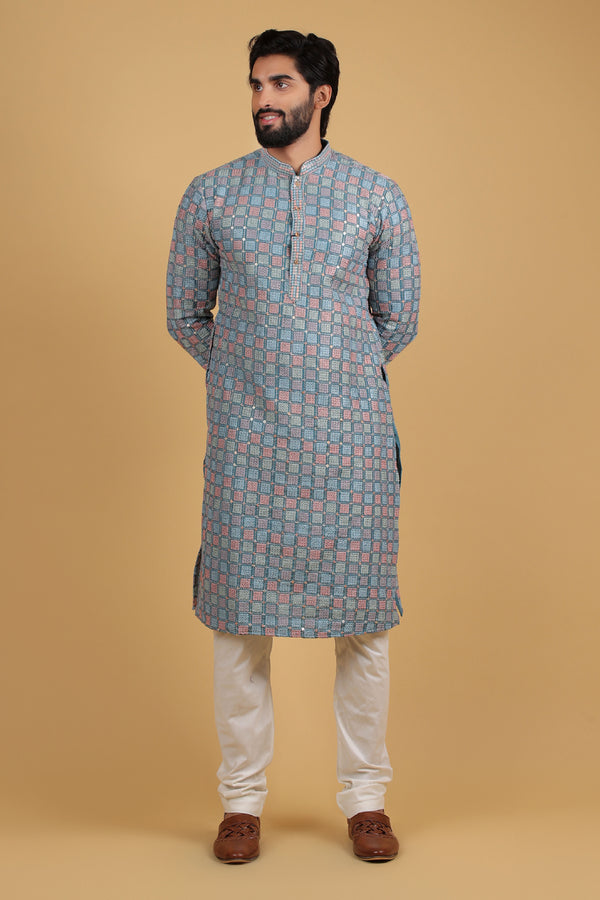 Azure Elegance Resham Embroidered Kurta