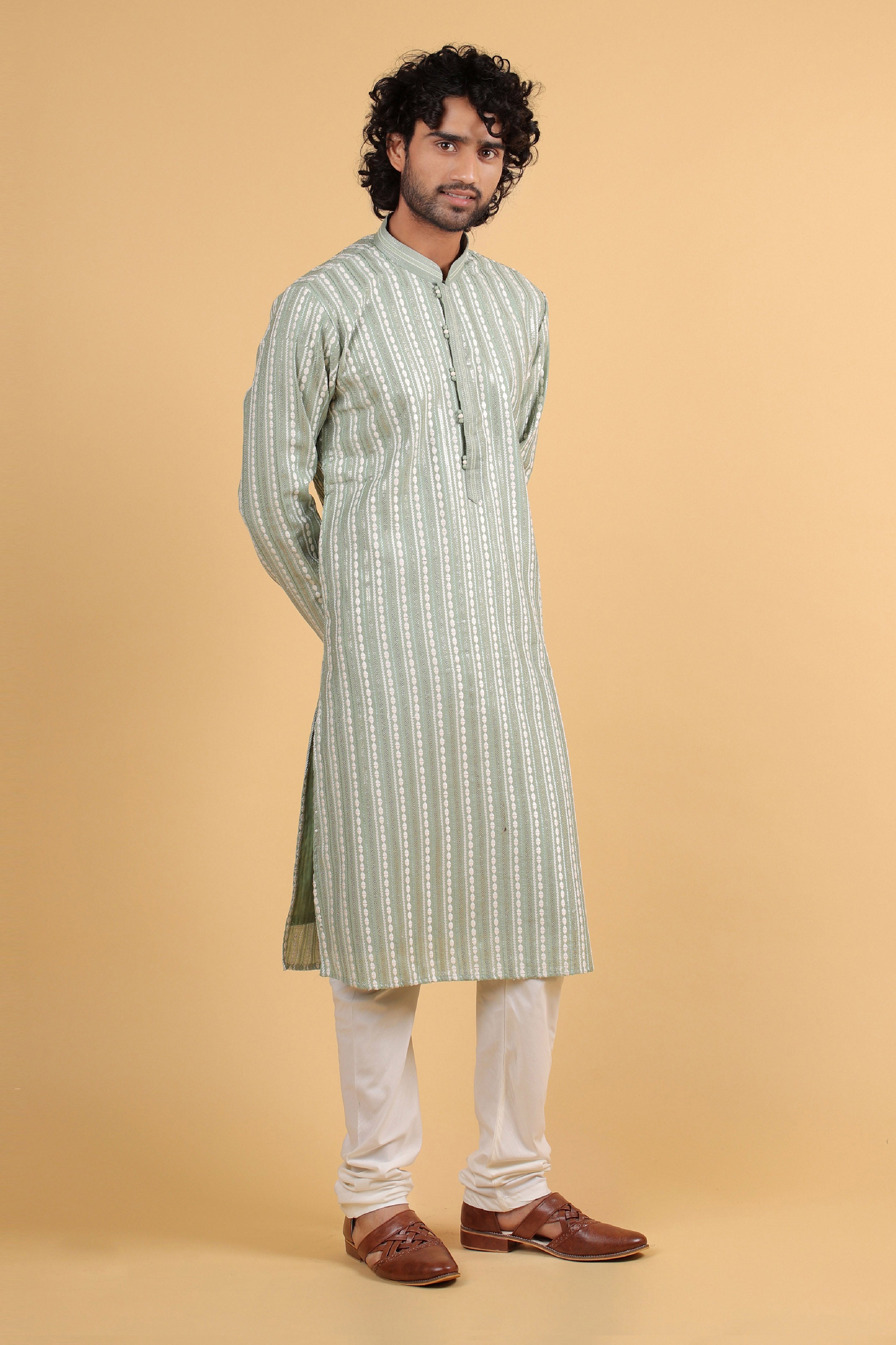 Pista Harmony Thread & Sequin Embroidered Silk Kurta