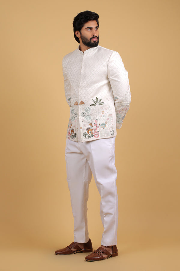 Ivory Majesty Pure Georgette Bandhgala