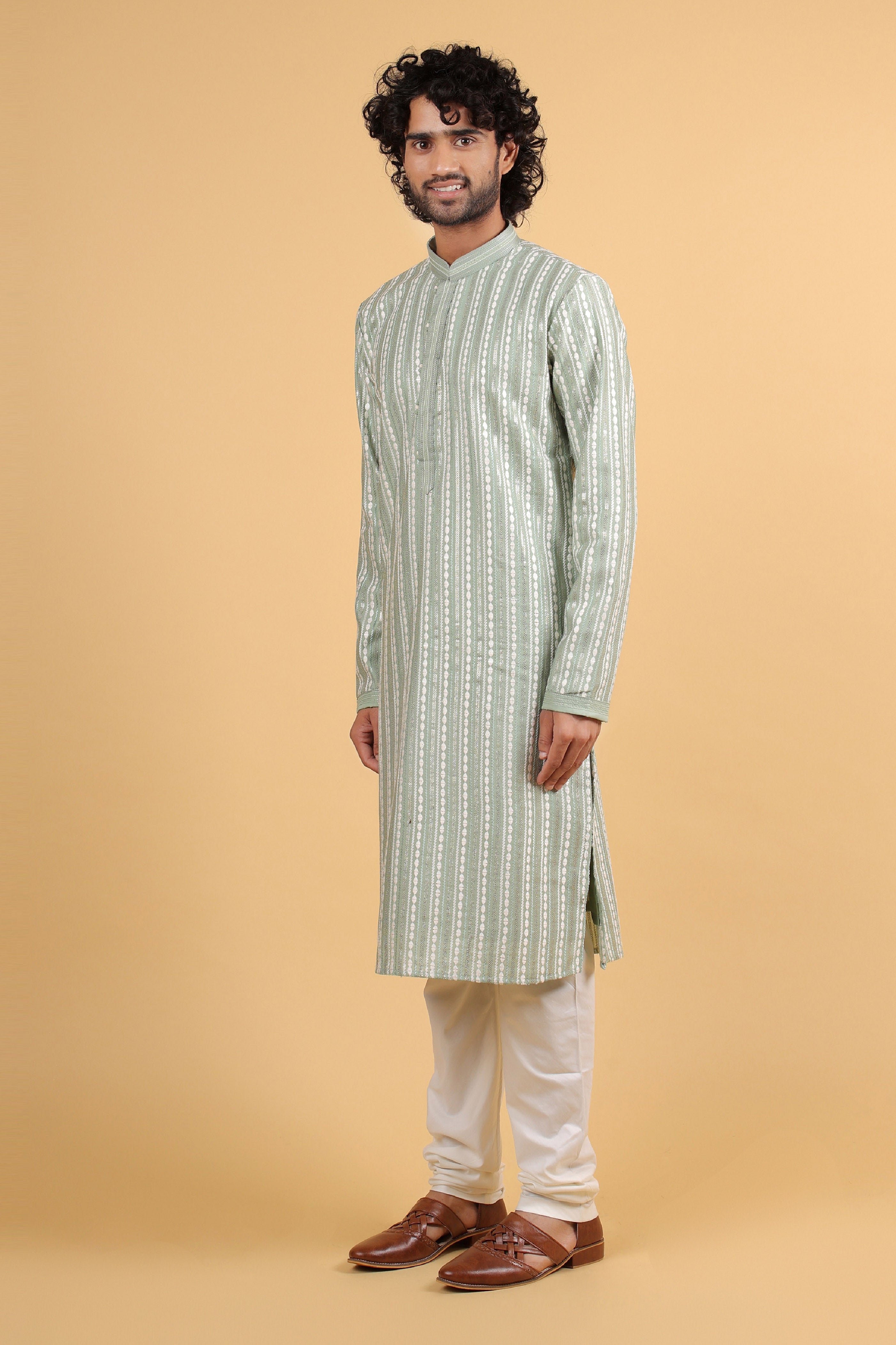 Pista Harmony Thread & Sequin Embroidered Silk Kurta