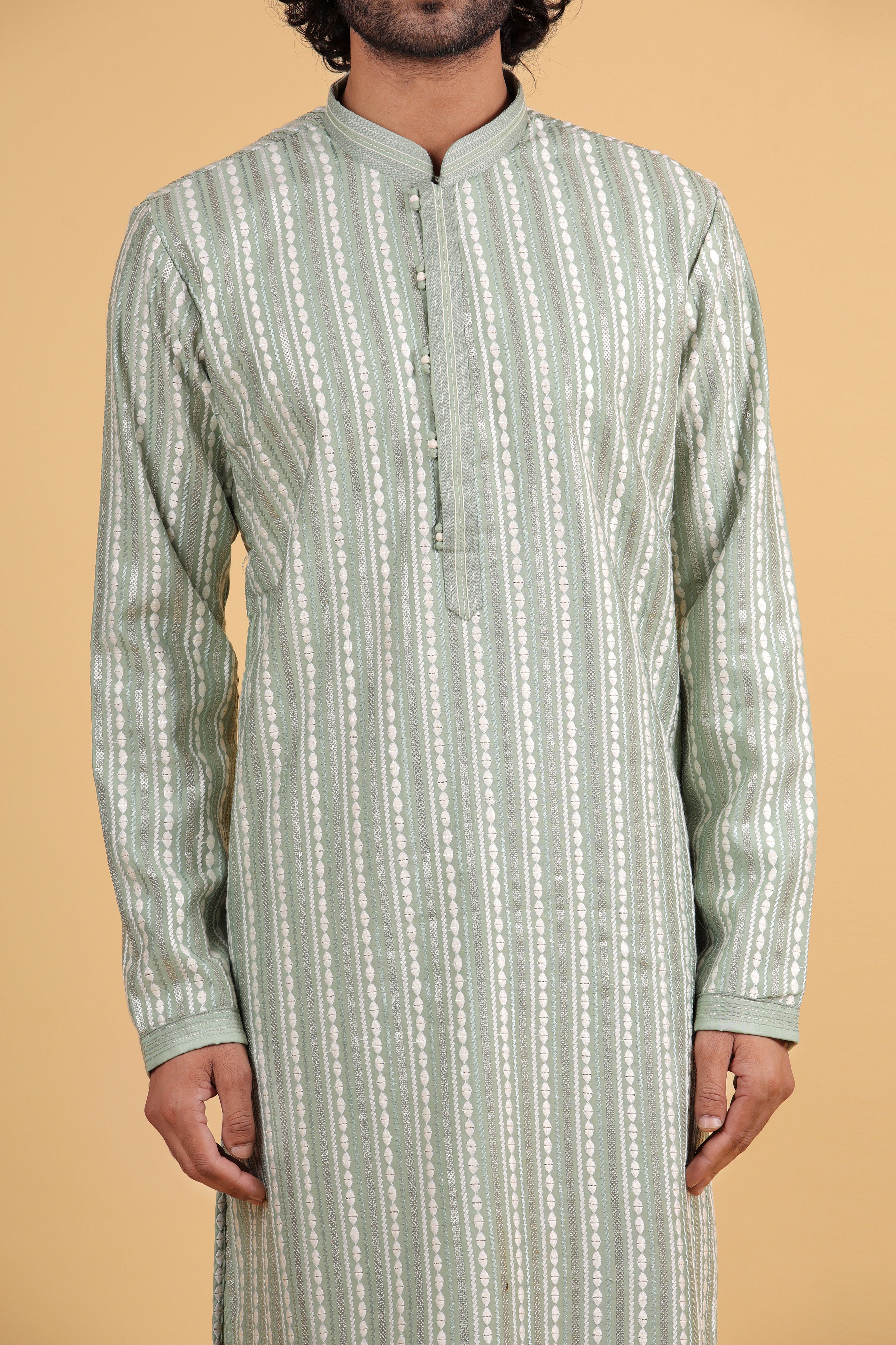 Pista Harmony Thread & Sequin Embroidered Silk Kurta