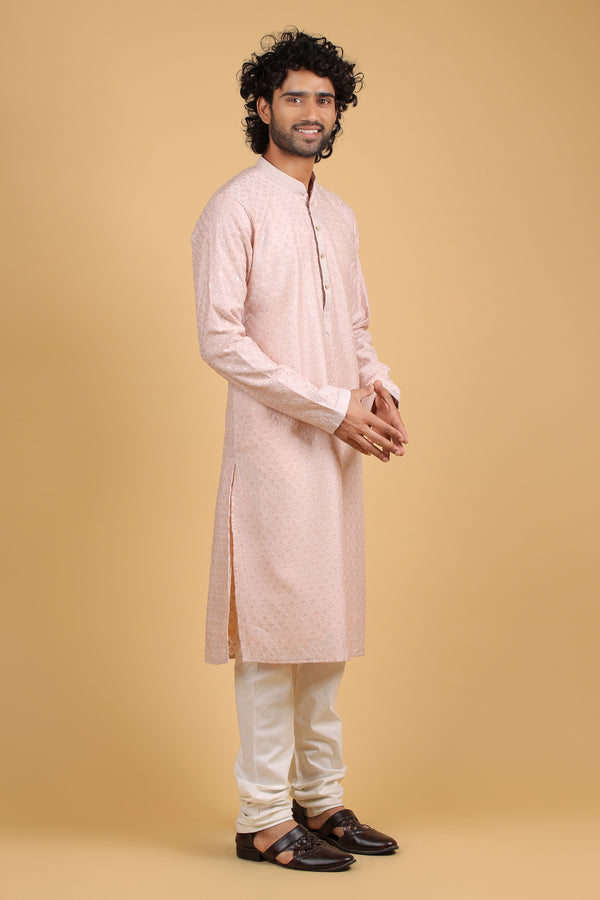 Peach Royale Frandy Silk Kurta with Resham & Sequin Embroidery