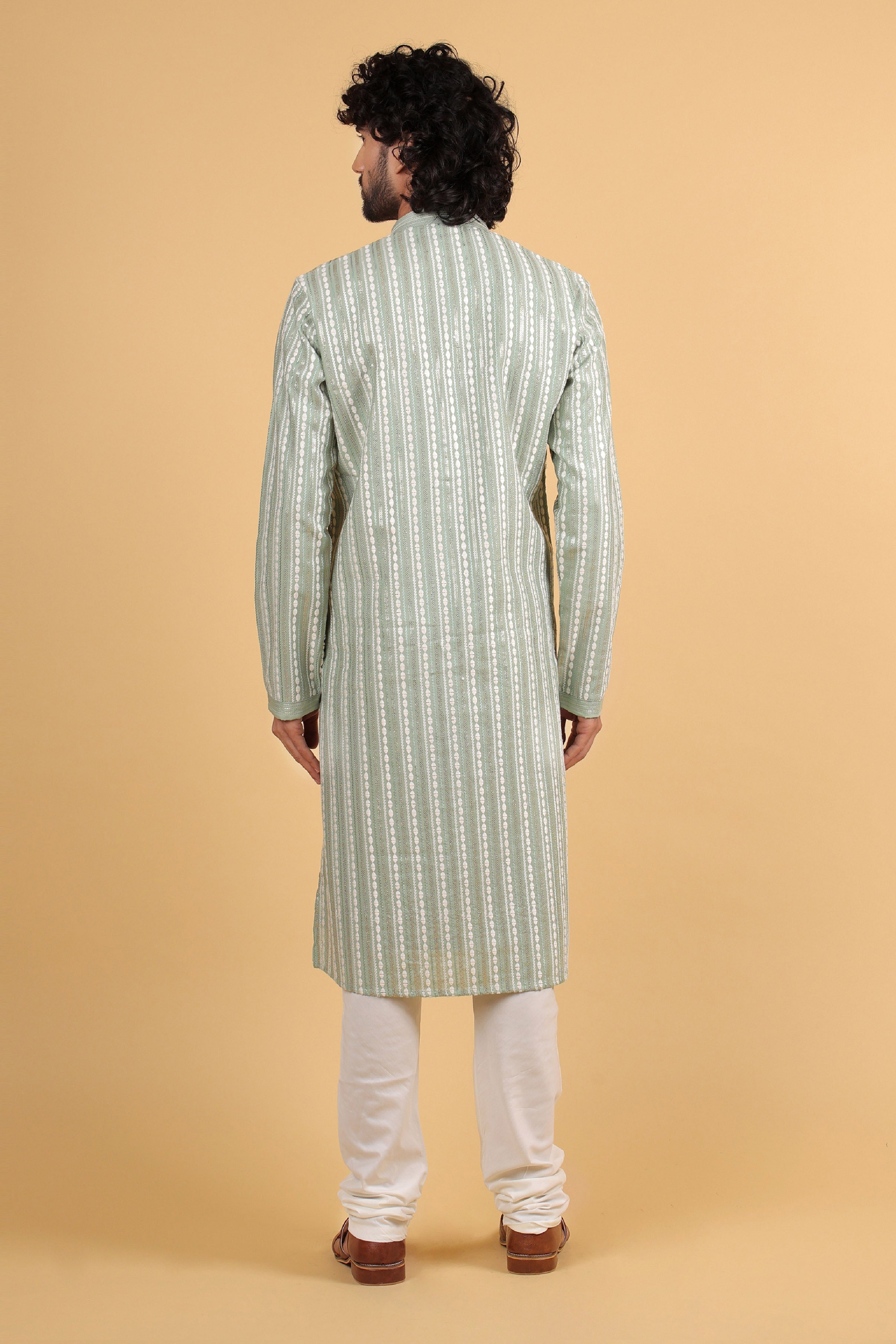 Pista Harmony Thread & Sequin Embroidered Silk Kurta