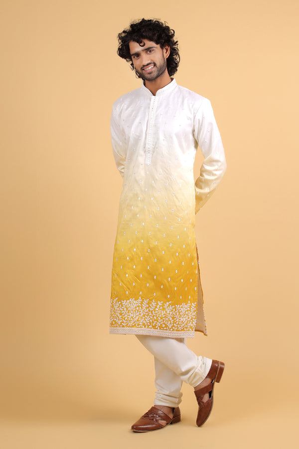 OmbrÃ© Yellow Parry Silk Kurta with Sequin Embroidery