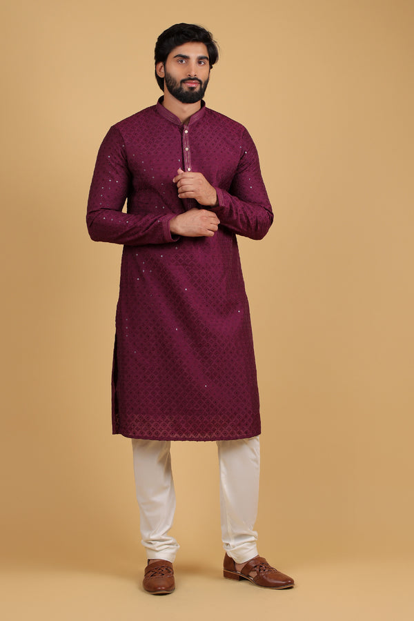 Wine Royale Frandy Silk Kurta with Resham & Sequin Embroidery