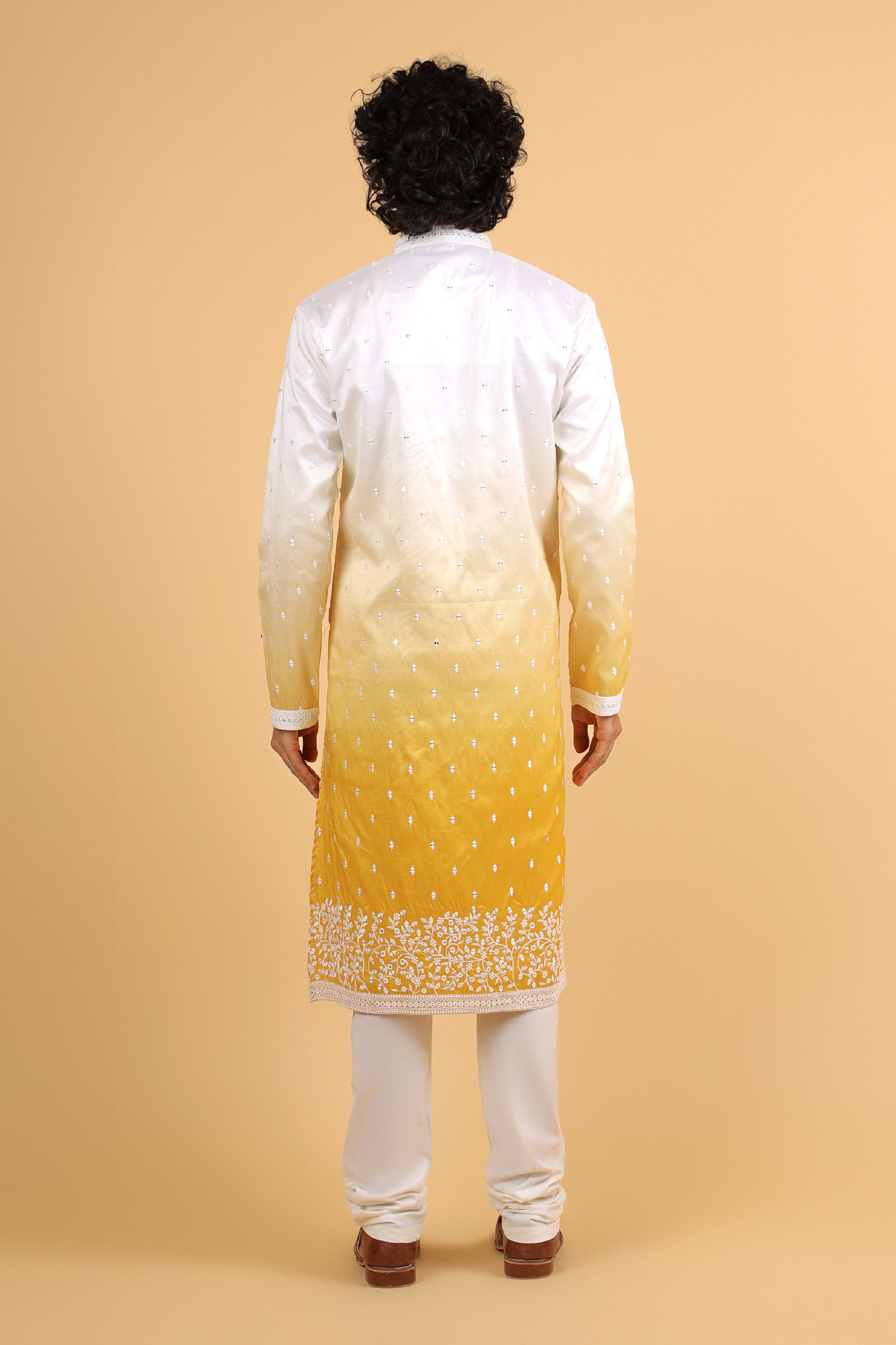 OmbrÃ© Yellow Parry Silk Kurta with Sequin Embroidery
