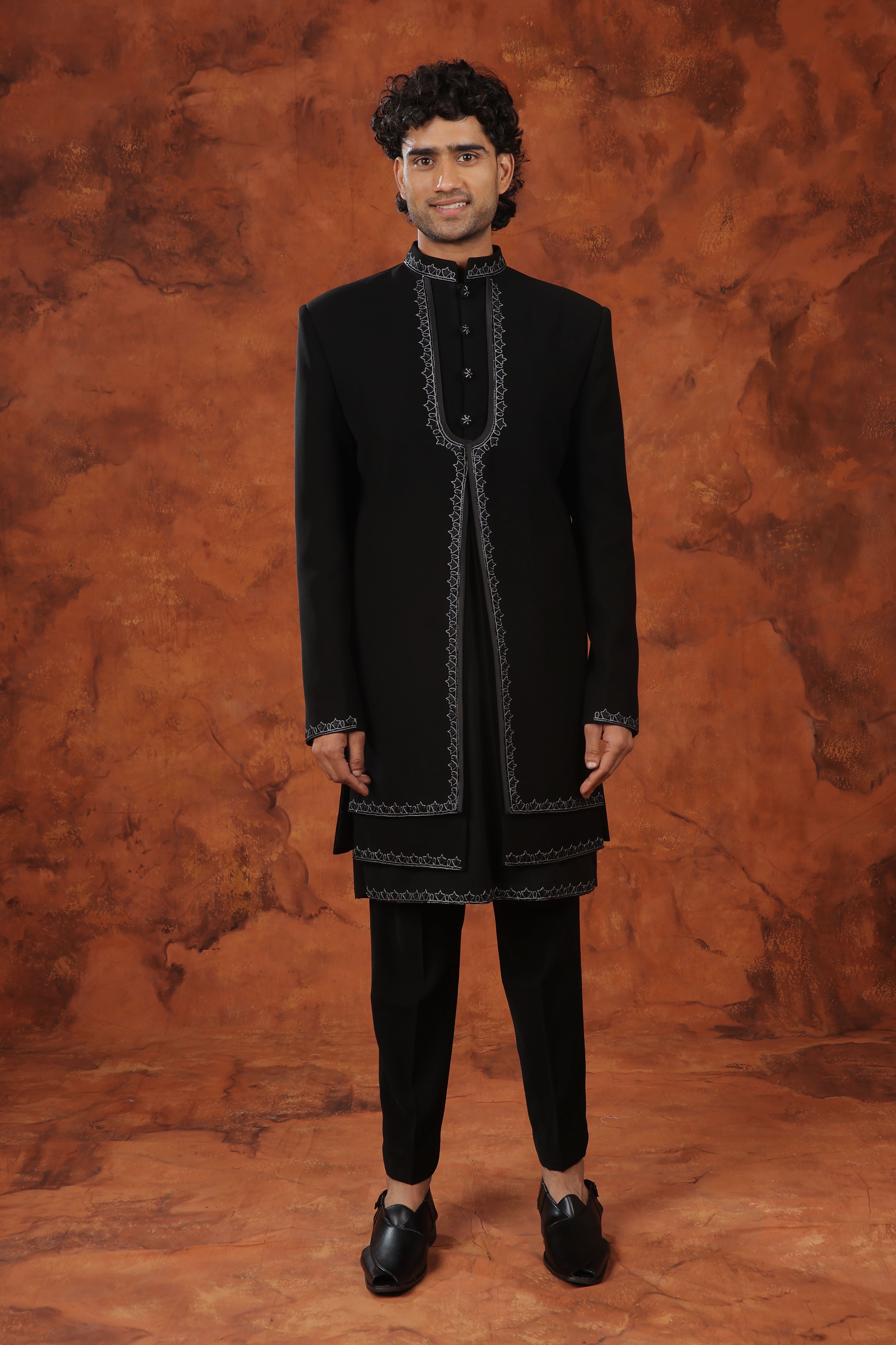 Noir Edge Resham & Cutdana three layer Indowestern