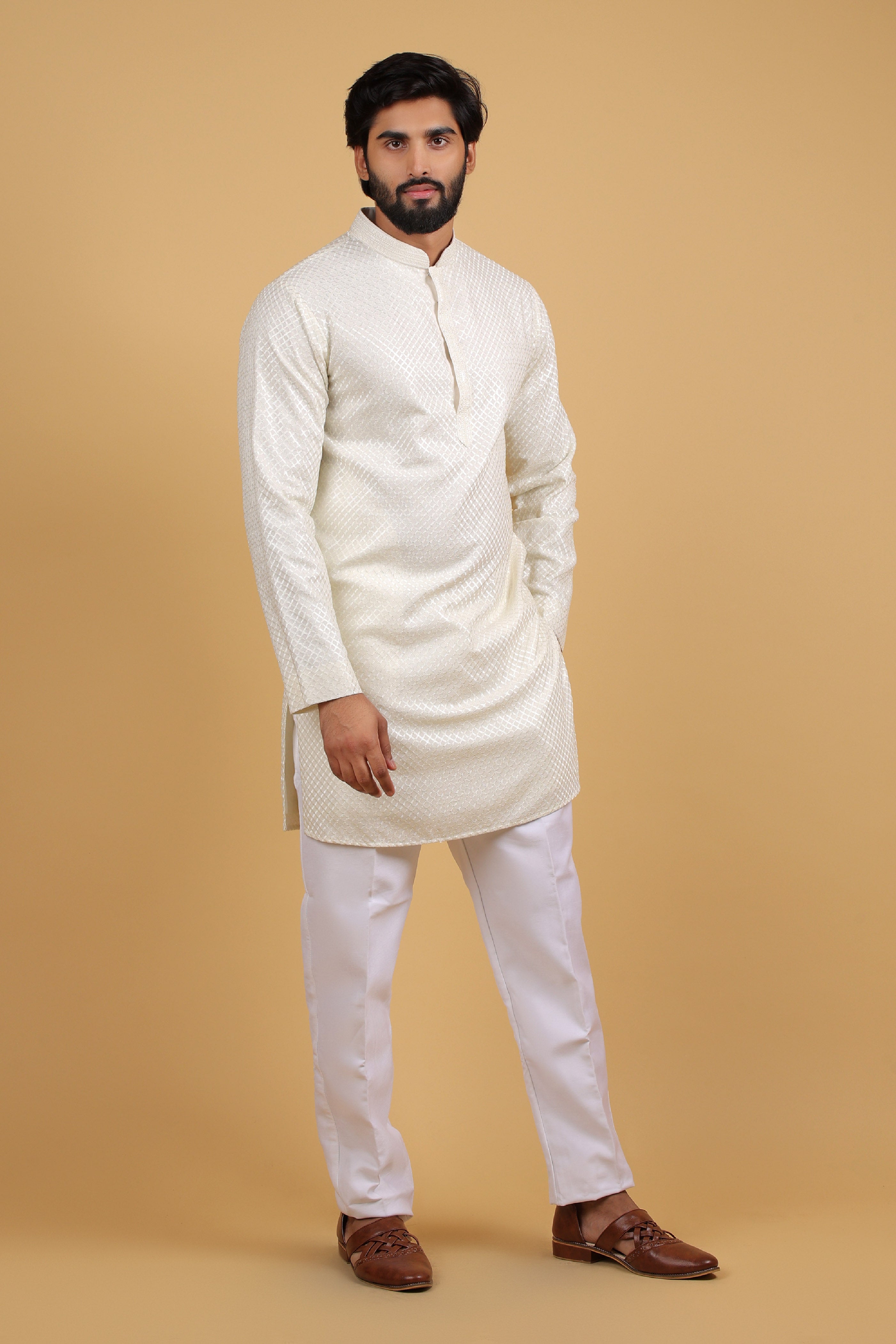 Lavender Resham Embroidered Front-Open Indo-Western