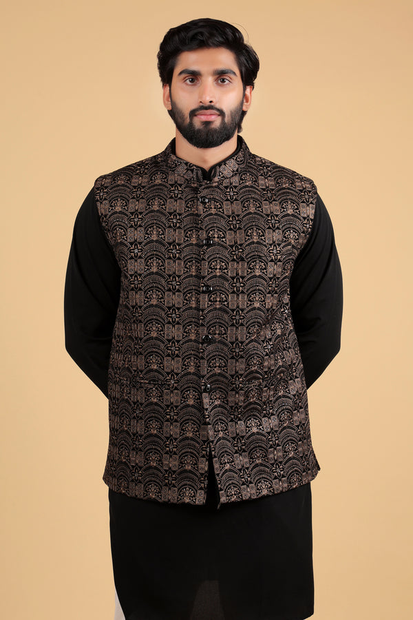 Opulent Noir Velvet Sequin Embroidered Sadri