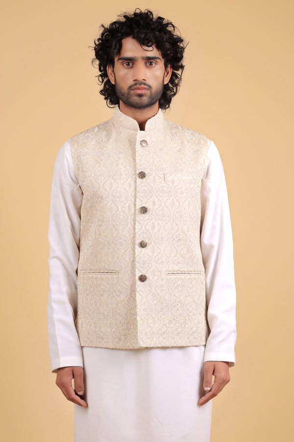 Ivory Regal Resham Embroidered Sadri