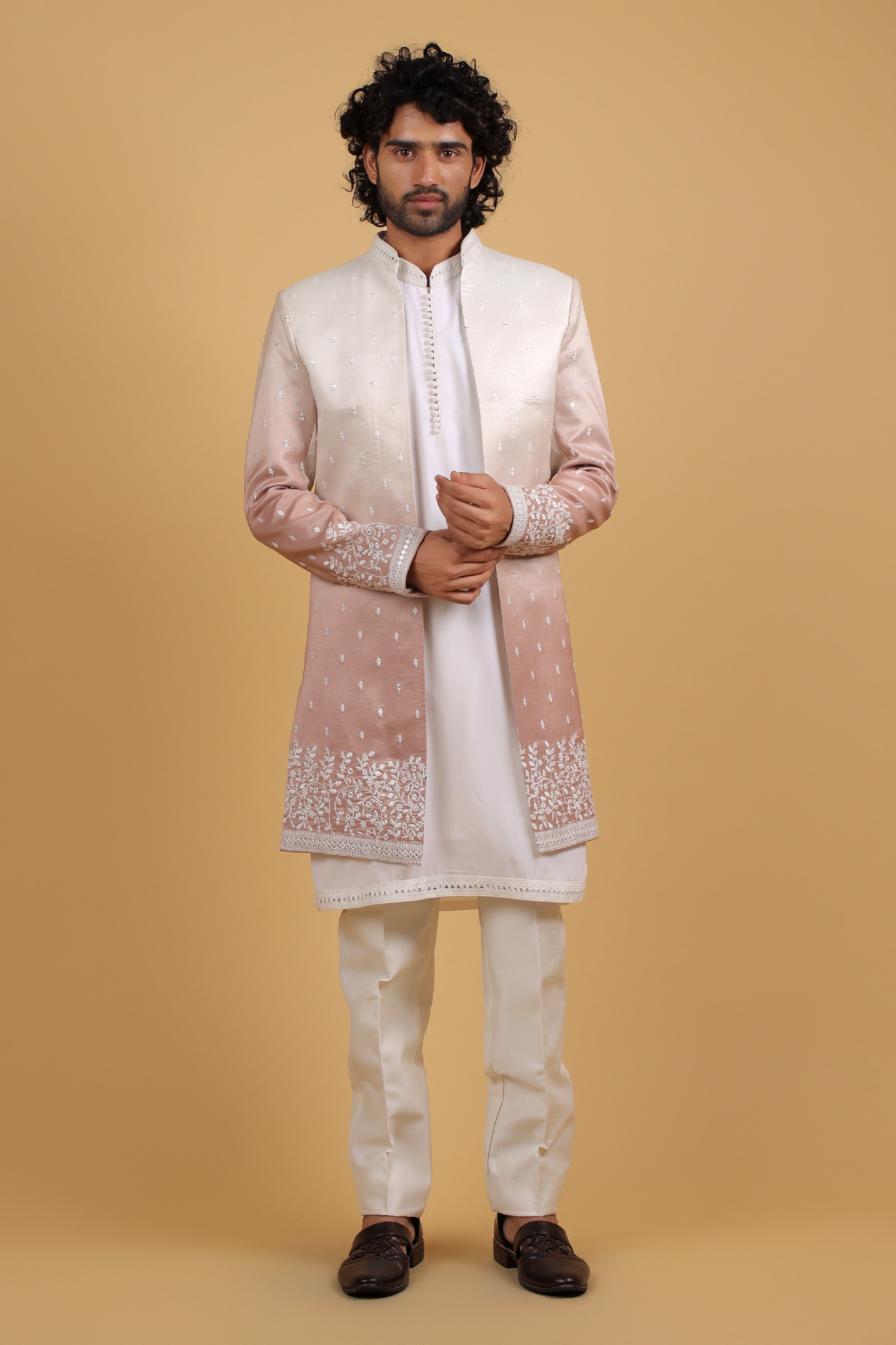 Peach Ombré Cosmos Silk Indo-Western